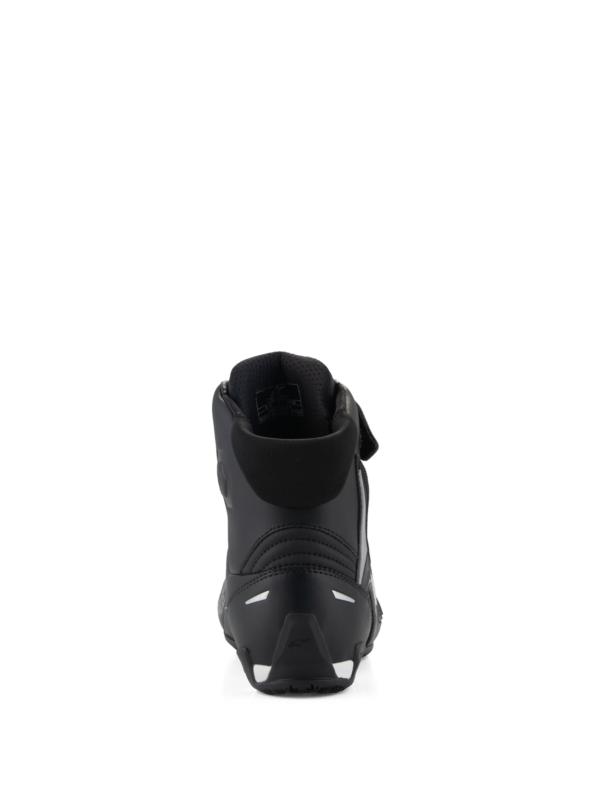 Alpinestars Stella Faster-4 Shoes, scarpe da moto da donna, nero, vista posteriore che mostra il colletto imbottito, il contrafforte del tallone in TPR rinforzato e i dettagli riflettenti, design performante ed elegante per la guida su strada
