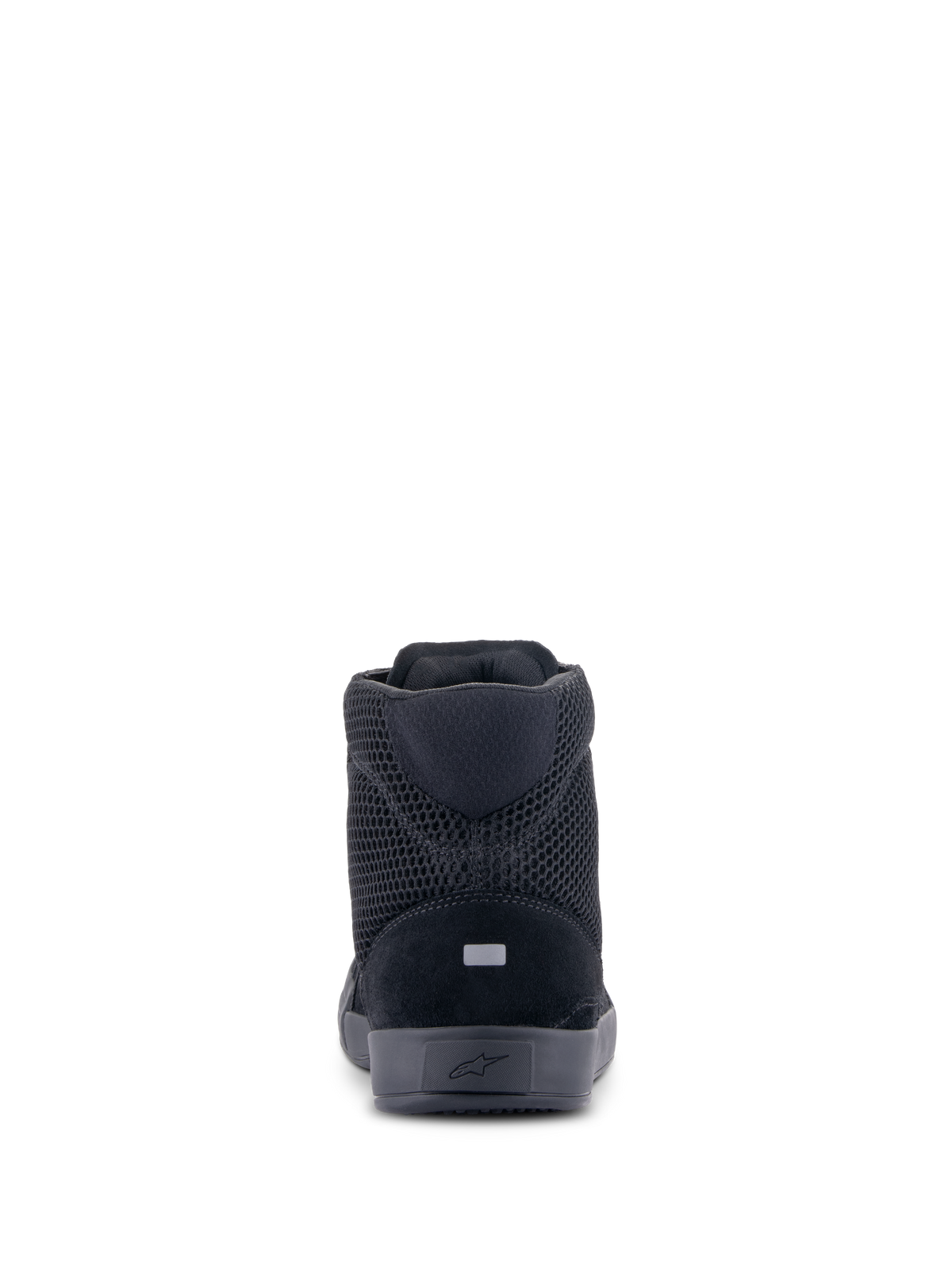 Alpinestars Chrome Air Shoe, scarpa da moto, nero, vista posteriore con mesh traspirante e tomaia in camoscio, dettaglio riflettente sul tallone, design urbano protettivo casual