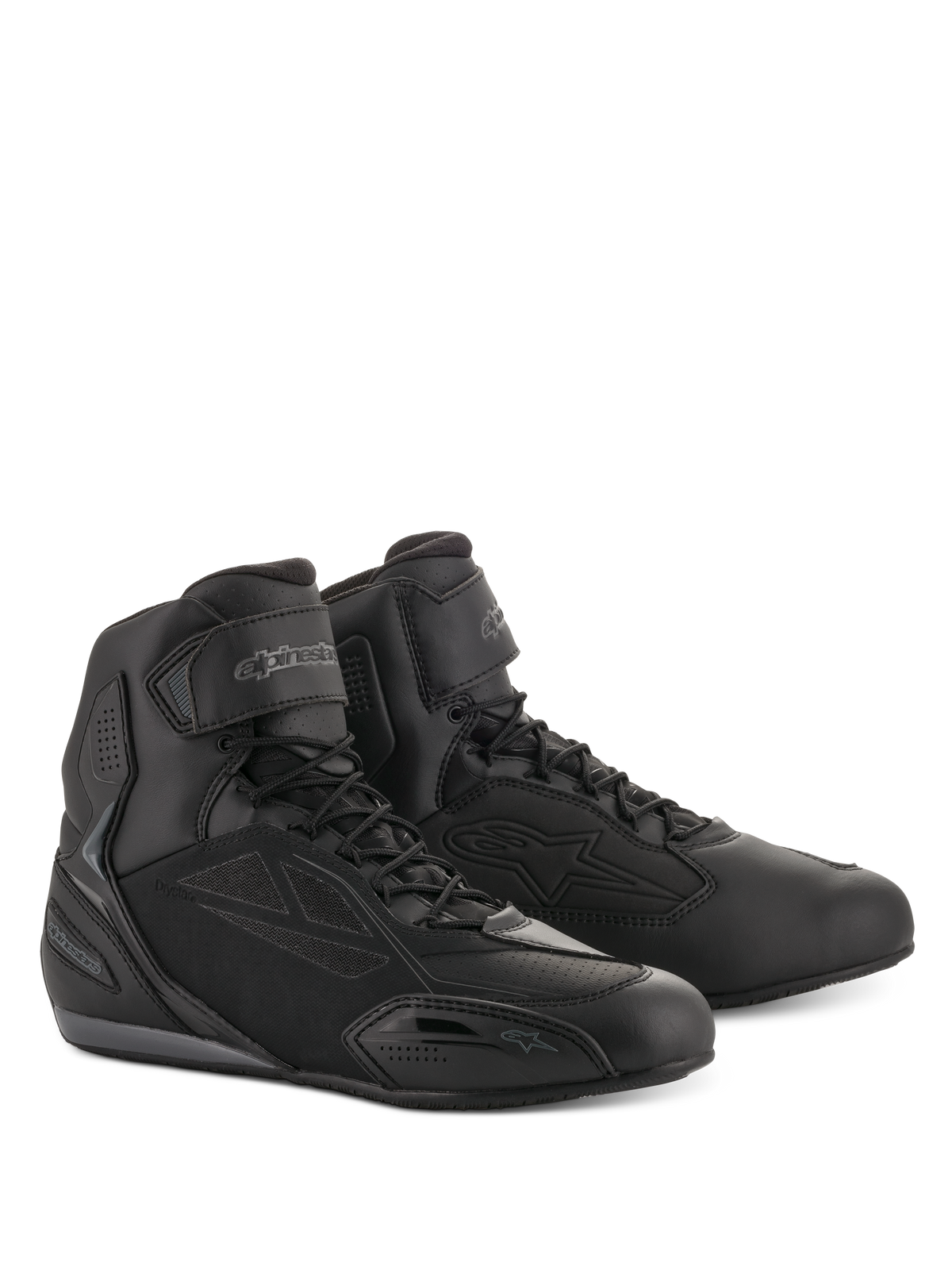 Alpinestars Faster-3 Drystar® Riding Shoes, scarpe da moto, nero e grigio freddo, design a profilo alto con chiusura con lacci e cinturino alla caviglia in velcro, telaio in microfibra con pannelli protettivi, calzature da strada impermeabili