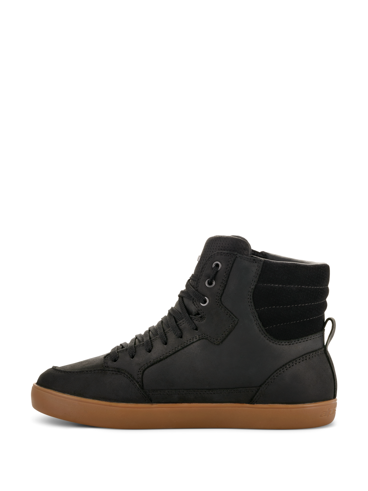Alpinestars J-6 Waterproof Shoe, scarpa tecnica da moto, nero con suola in gomma marrone, vista laterale, design sneaker high-top, tomaia in pelle, calzatura da moto urban casual
