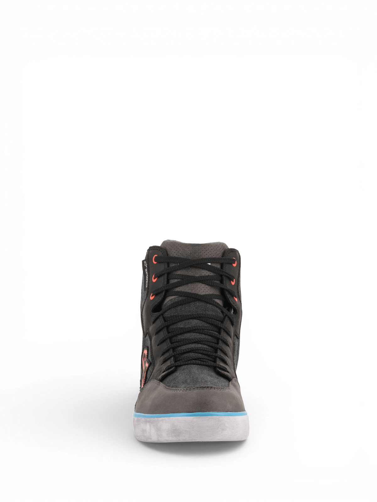 Alpinestars Scarpe J-6 Impermeabile Canvas, scarpe da moto urban da uomo, grigio e nero con accenti azzurri, impermeabili e certificate CE
