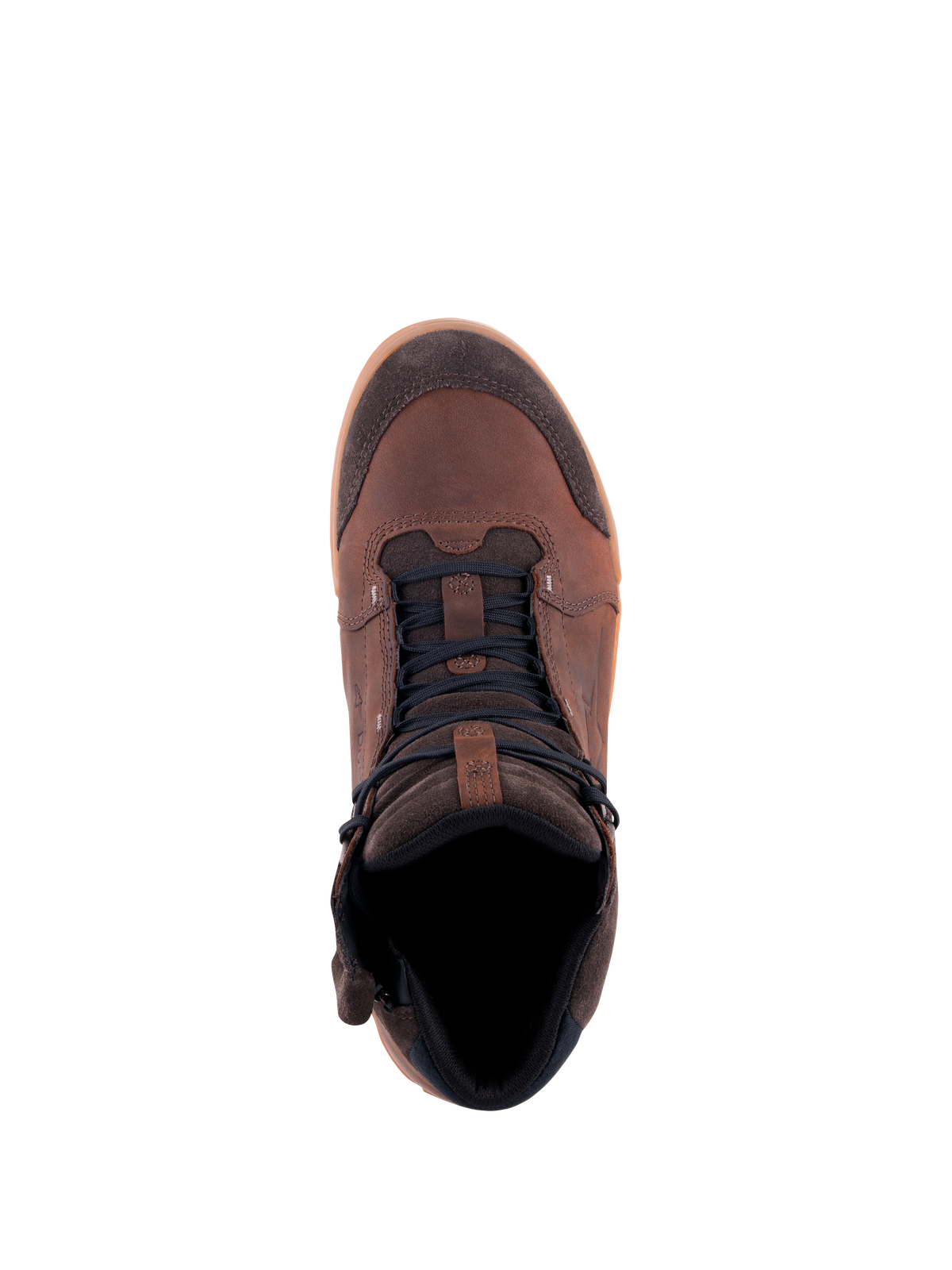 Scarpe Alpinestars Chrome Crafted Drystar®, scarpe da moto urbane, Brown Gum, vista dall'alto, tomaia in pelle e scamosciato con lacci scuri e suola in gomma, calzature da moto impermeabili casual