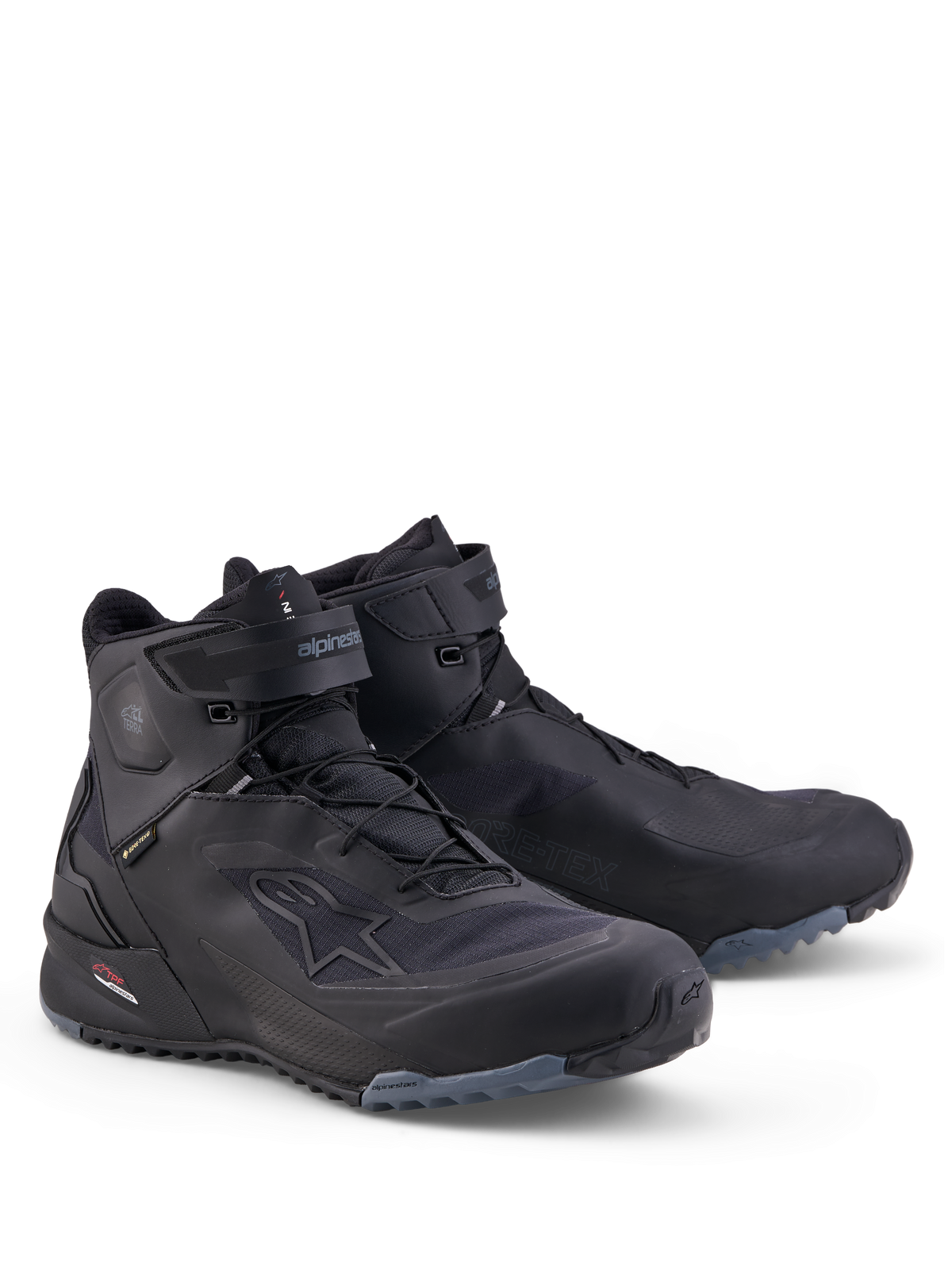 Alpinestars Cr X Gore Tex Scarpe, scarpe da moto impermeabili, nere e grigie scure, con membrana GORE-TEX e struttura tecnica leggera