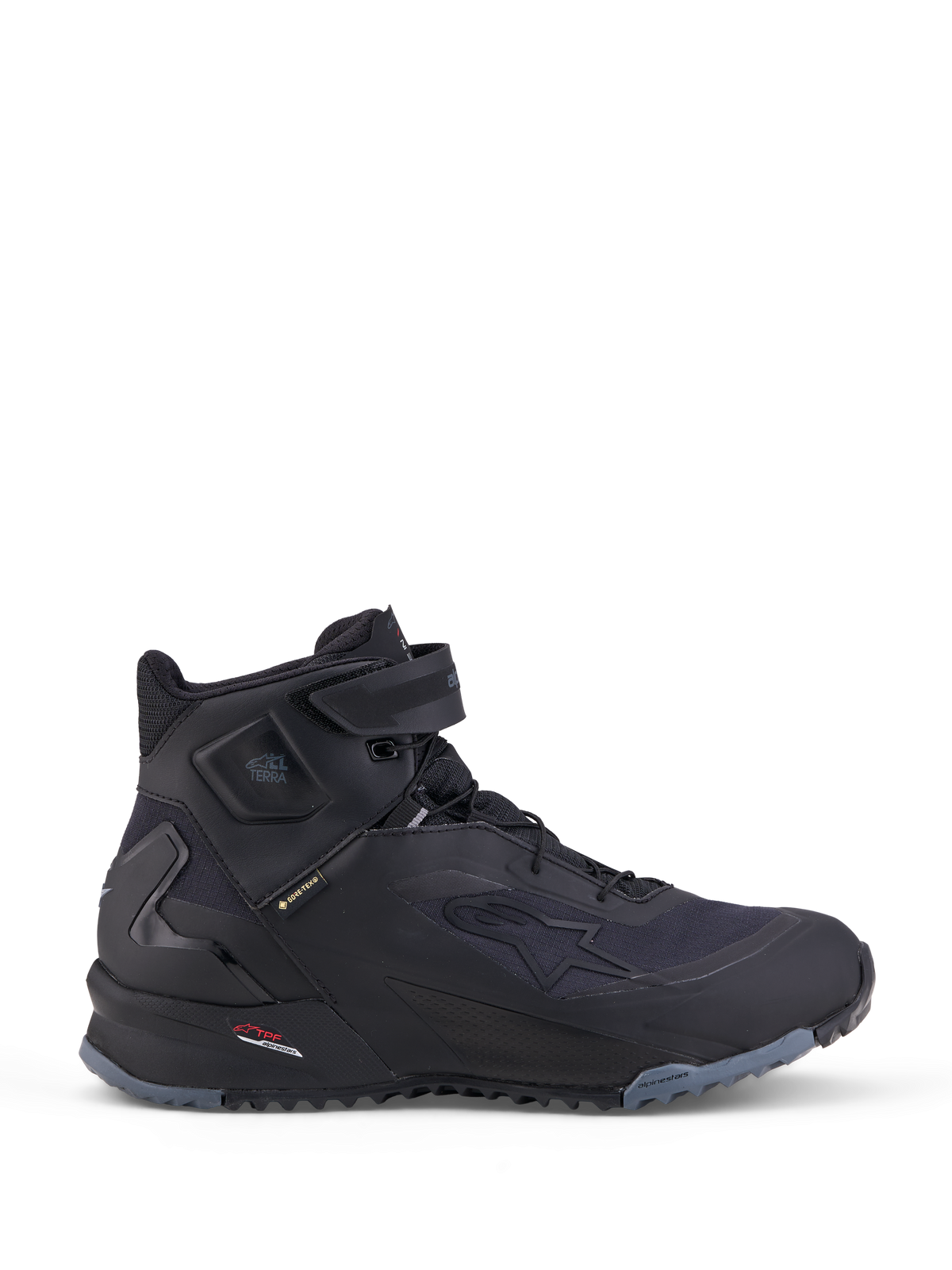 Alpinestars Cr X Gore Tex Scarpe, scarpe da moto all-terra adventure e touring, nere e grigio scuro, con tecnologia GORE-TEX impermeabile e protezione alla caviglia