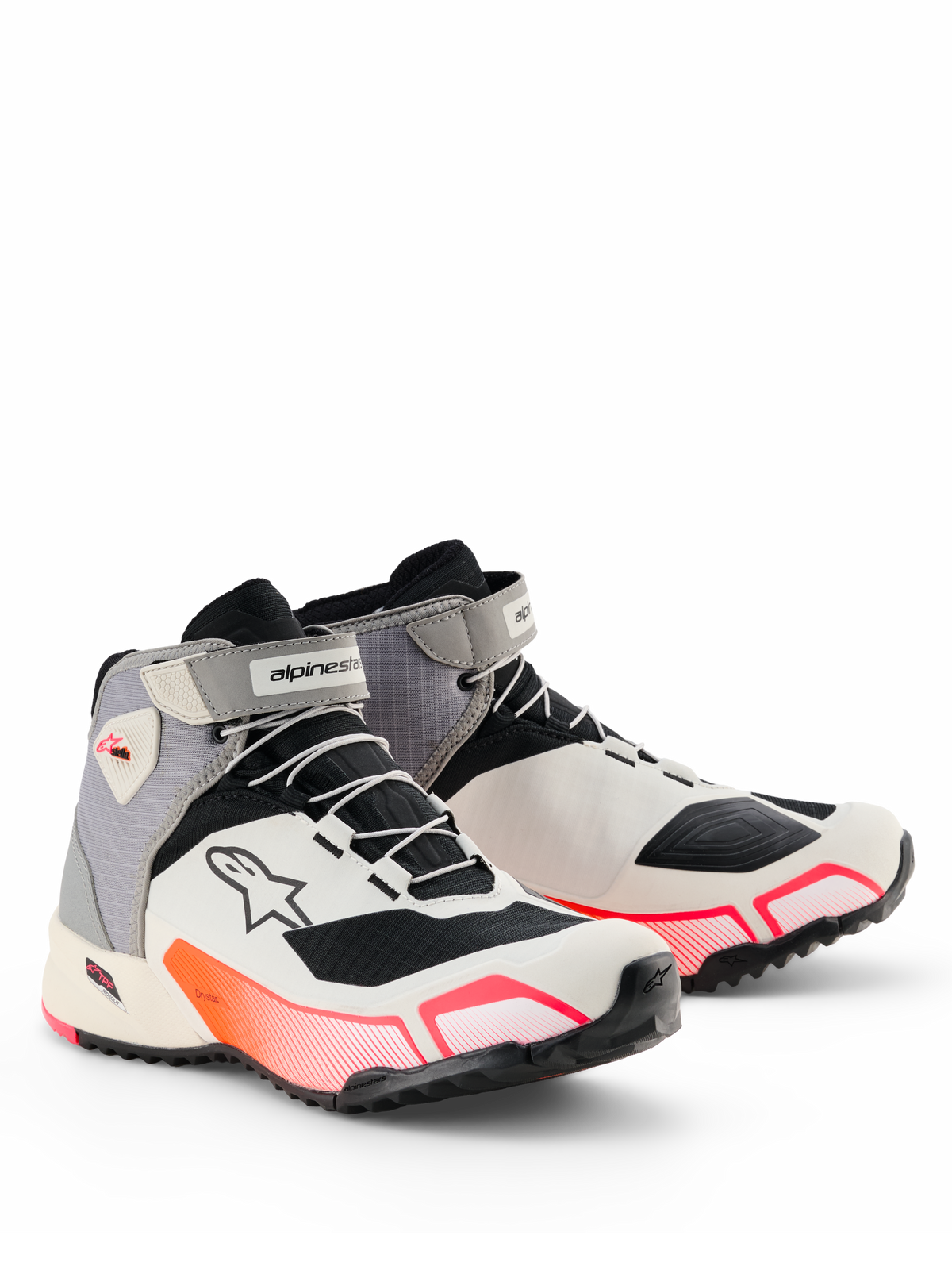 Alpinestars CR-X Women's Drystar® Riding Shoes, scarpe da moto, bianco, grigio medio, nero e rosa diva, silhouette atletica ed elegante con vivaci accenti rosa sfumati, cinturini in velcro alla caviglia e logo Astar sul lato, calzature protettive impermeabili per guida su strada