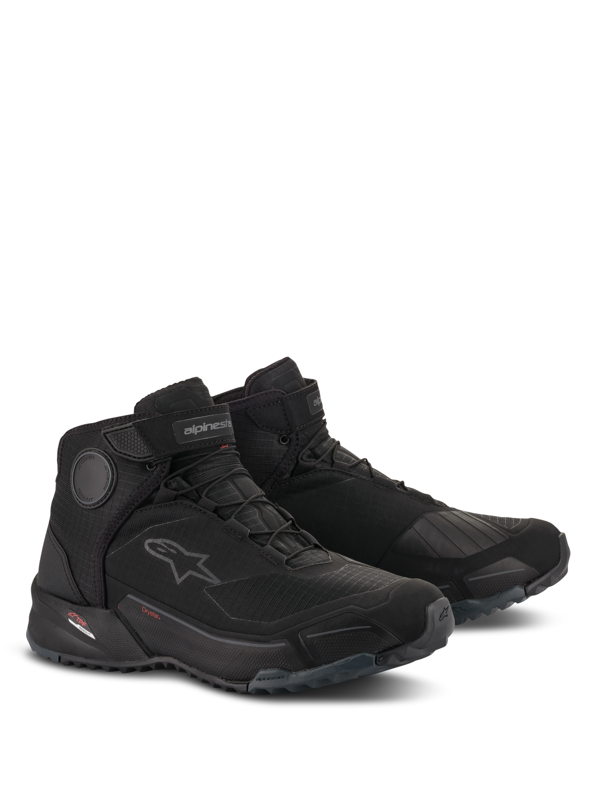 Alpinestars CR-X Drystar® Riding Shoes, scarpe da moto impermeabili, nero, design sportivo con calzata da scarpa da running, dotate di dischi protettivi per la caviglia, rinforzo per il cambio e suola in gomma robusta per la guida urbana e il comfort nella camminata