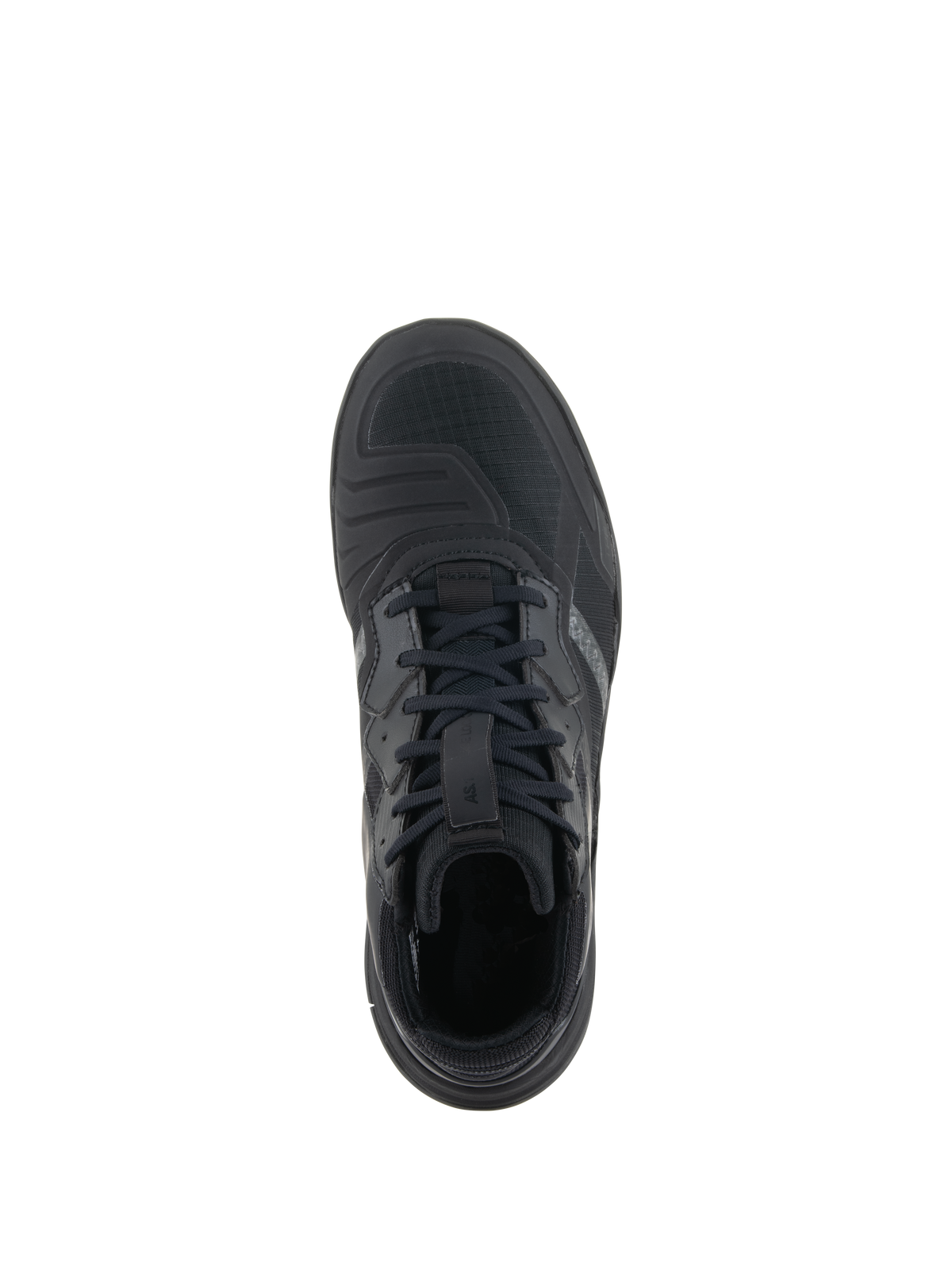Scarpe Alpinestars Speedflight, nero, vista dall'alto, con tomaia in ripstop ad alte prestazioni, rinforzo cambio integrato, lacci neri e design urbano sportivo.