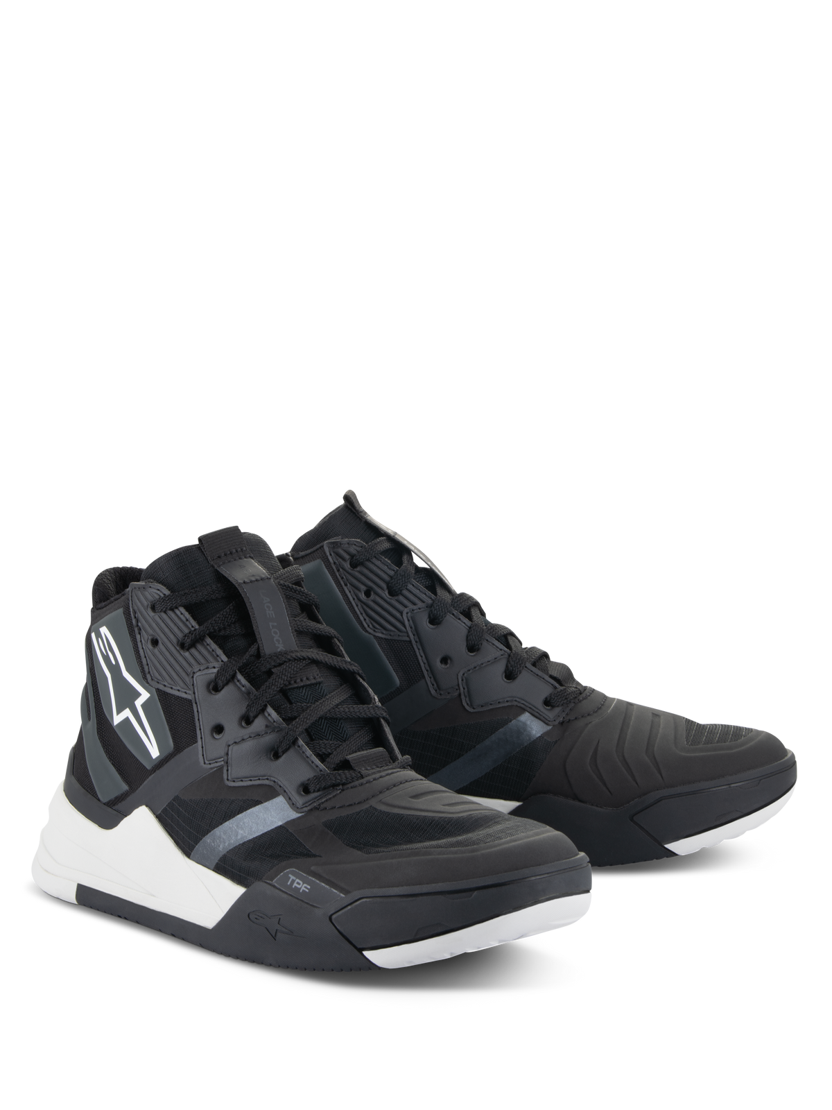 Scarpe Alpinestars Speedflight, scarpe da moto performance, nero e bianco, sneaker da moto in stile urban caratterizzate da una tomaia in ripstop, accenti bianchi sull'intersuola e logo Alpinestars sul lato