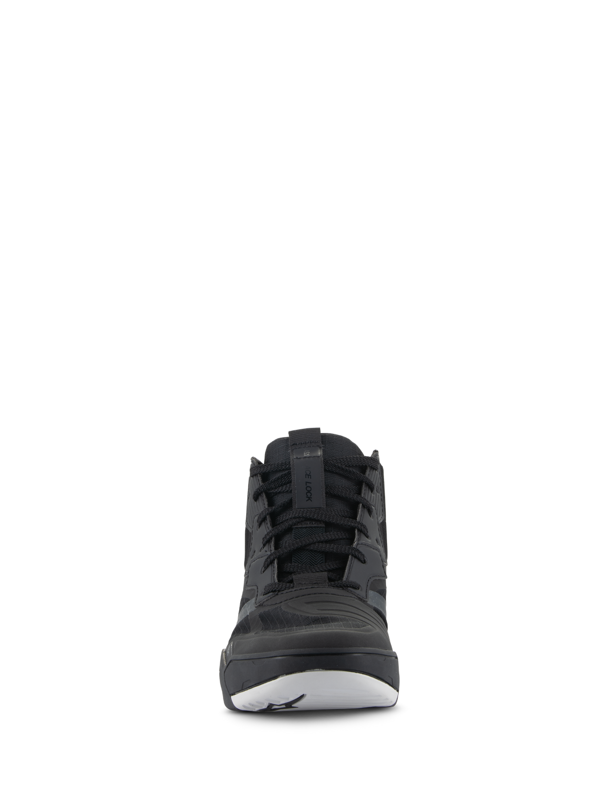 Scarpe Alpinestars Speedflight, scarpe da moto tecniche, nero e bianco, vista frontale, calzature da motociclismo in stile sneaker con tomaia in ripstop e lacci neri