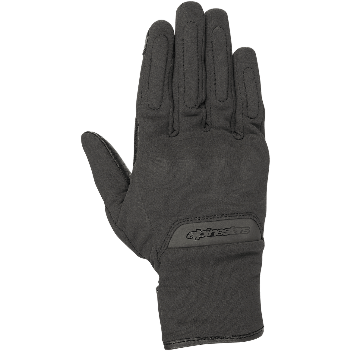 Guanti Alpinestars Stella C1 Windstopper V2, guanti da moto urban da donna, neri, vista del dorso, con protezione delle nocche integrata, logo in rilievo sul polsino e tessuto antivento GORE-TEX Windstopper