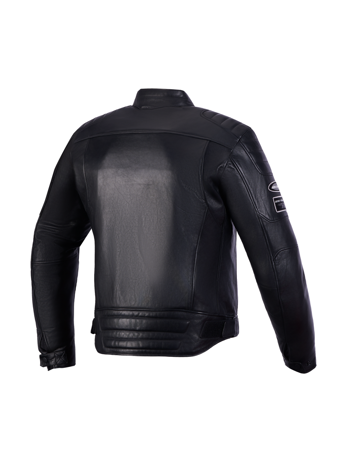Alpinestars Revern Giacca di pelle, giacca da moto in pelle nera da uomo, vista posteriore che mostra la costruzione in pelle bovina pregiata, stile heritage classico e imbottitura su spalle e gomiti