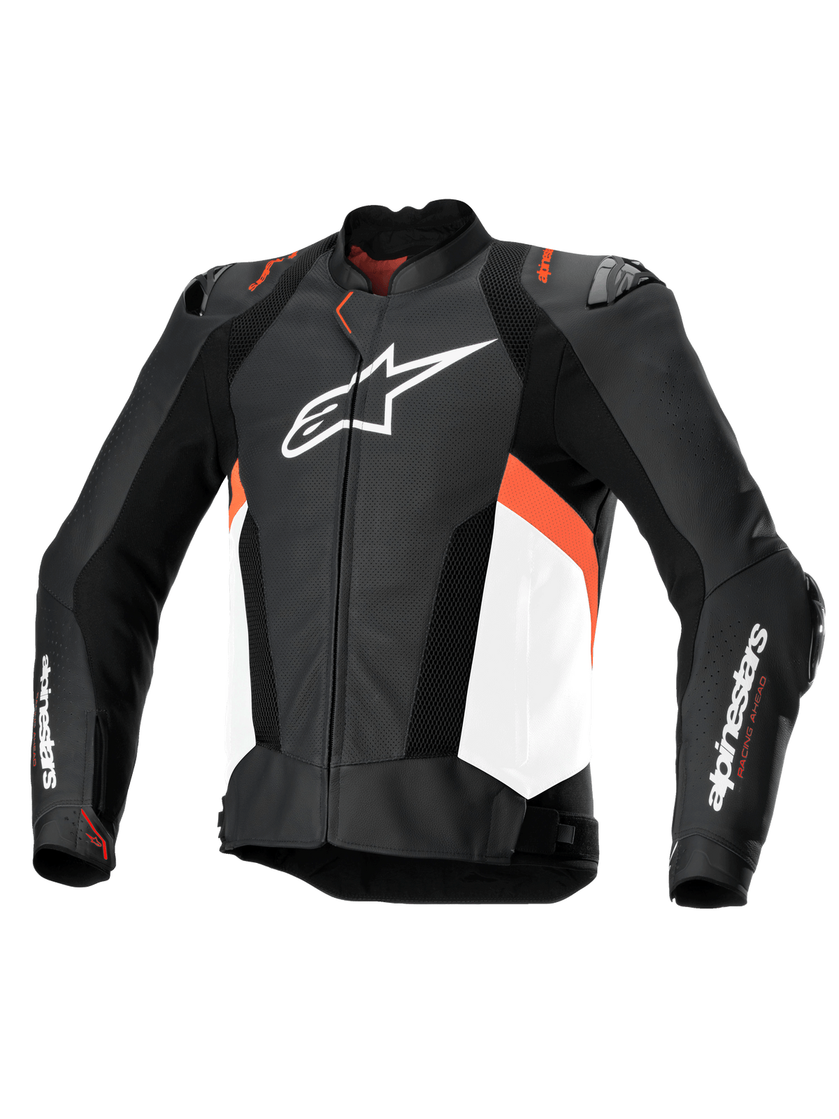 Alpinestars Giacca In Pelle Missile V3 Airflow, giacca da moto racing in pelle nera, bianca e rosso fluo, ventilata, certificata CE