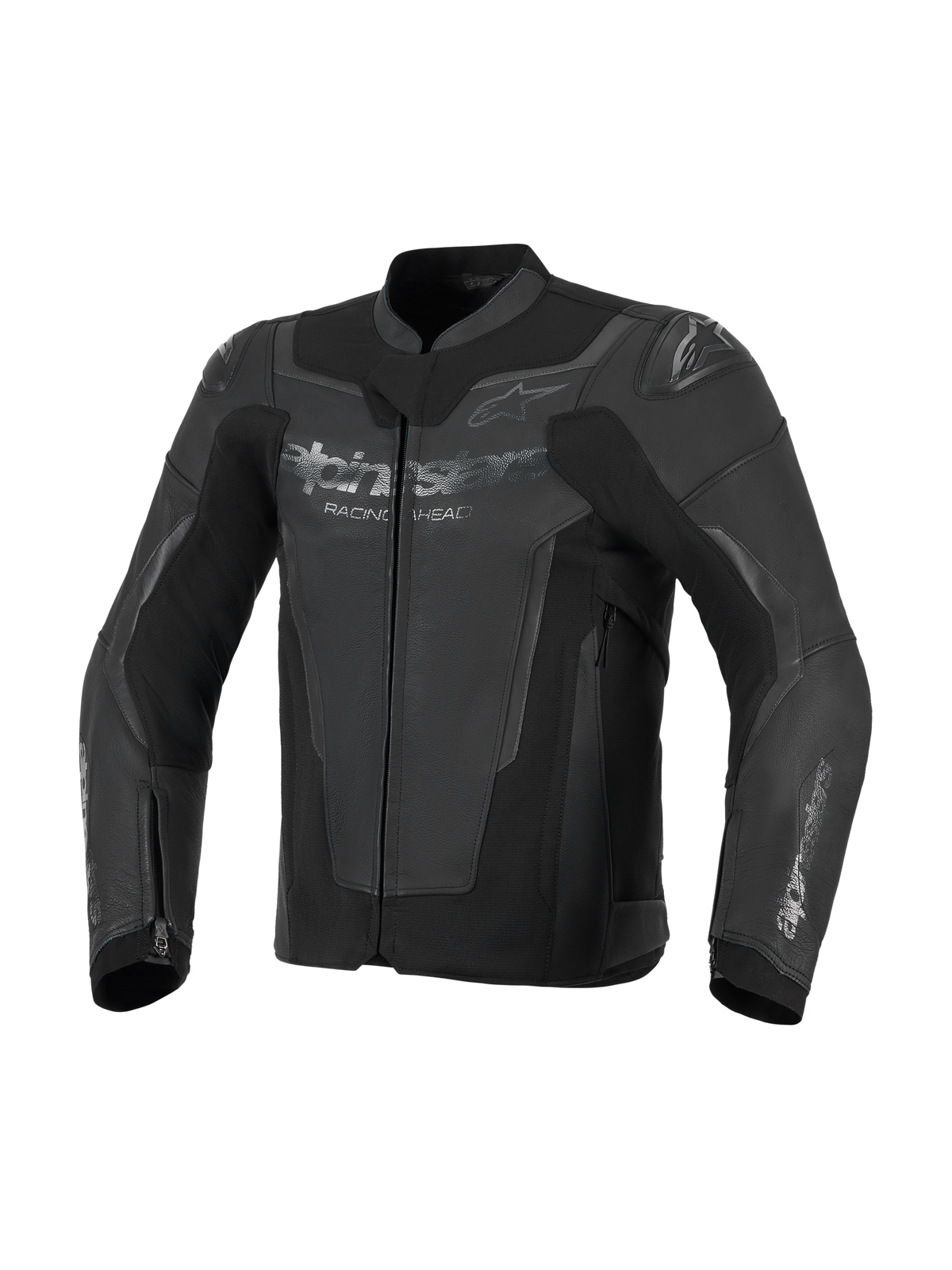 Alpinestars GP Force V2 Leather Jacket, giacca da moto in pelle nera, costruzione in pelle bovina premium con pannelli ad alta elasticità, protezioni spalle GP Lite Evo DFS integrate e loghi Alpinestars su petto e maniche, abbigliamento tecnico da moto sportiva