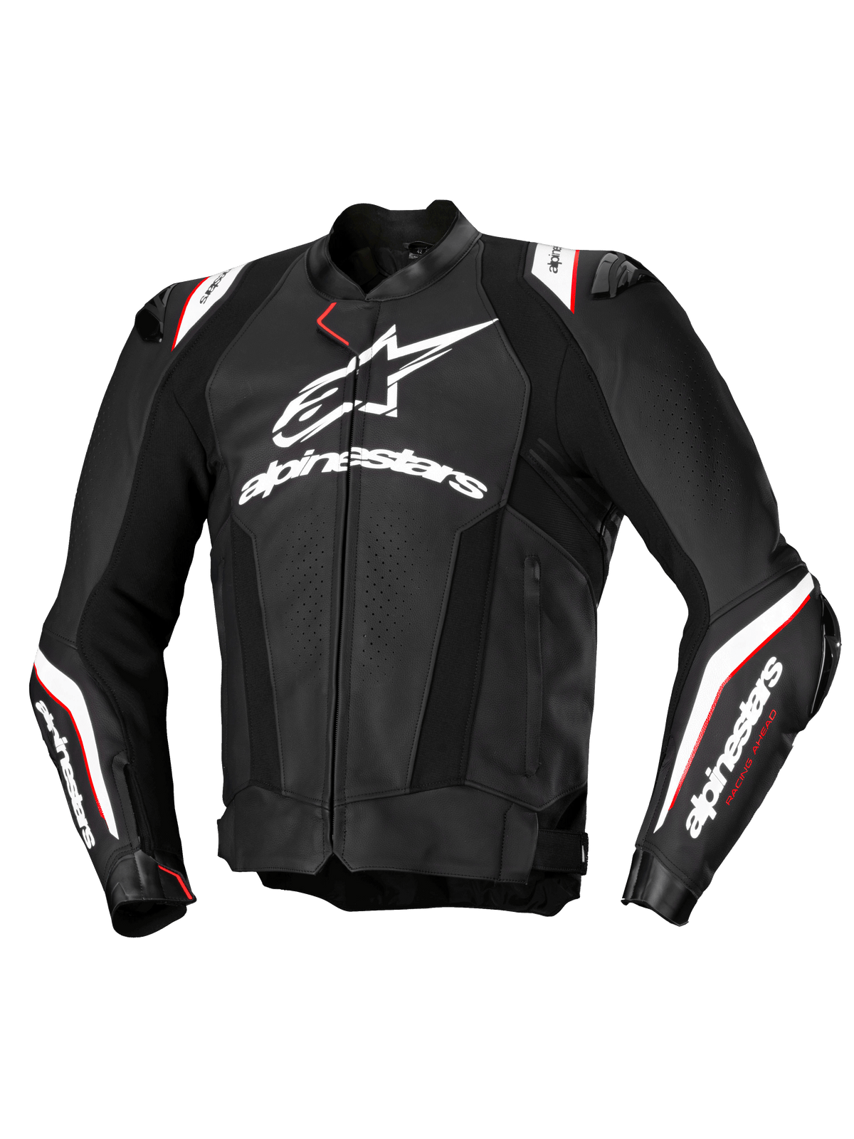 Alpinestars Giacca In Pelle Missile V3 Ignition, giacca da moto sportiva da uomo, nera e bianca con dettagli rossi, in pregiata pelle bovina, certificata CE Classe AA