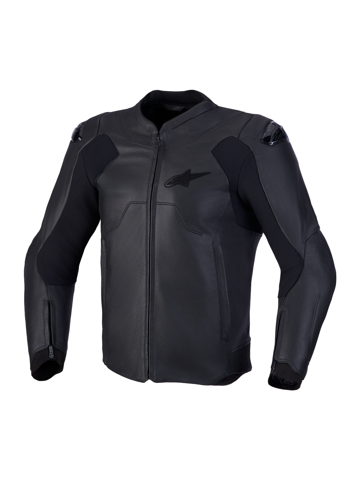 Alpinestars Caliber V2 Giacca di pelle, giacca da moto sportiva in pelle, nera, certificata CE con protezioni per le spalle e pannelli elasticizzati