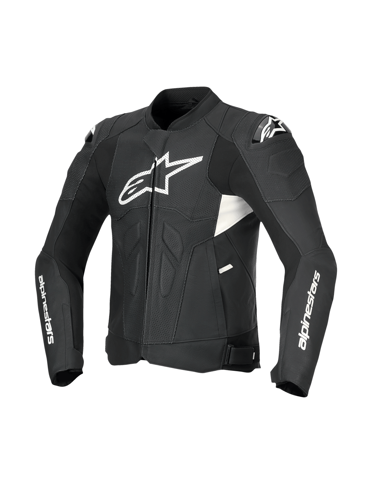 Alpinestars Giacca In Pelle Dusk Airflow, giacca da moto sportiva da uomo in nero e bianco, con perforazioni estese, protezioni spalle DFS e certificazione CE Classe AA