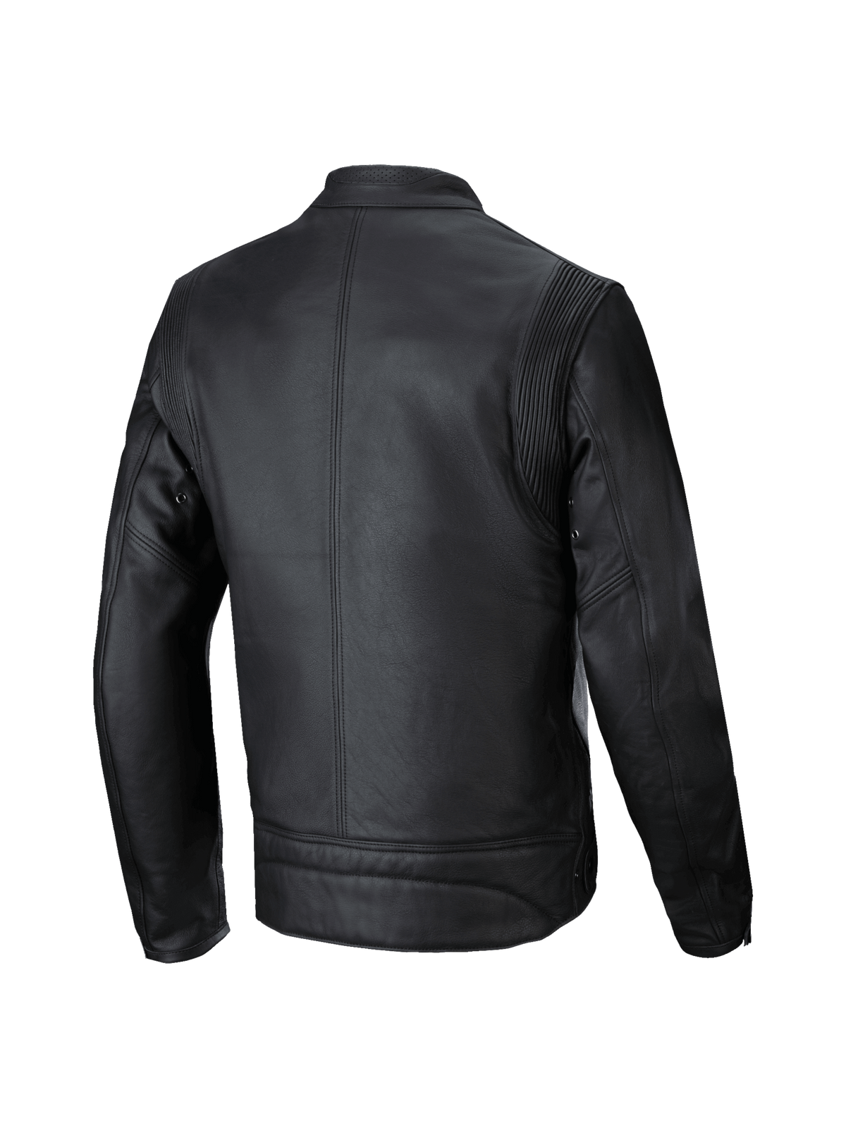 Alpinestars giacca in pelle Dyno, giacca da moto urban da uomo in pelle bovina nera, vista posteriore, stile heritage con protezioni Nucleon Flex Plus.