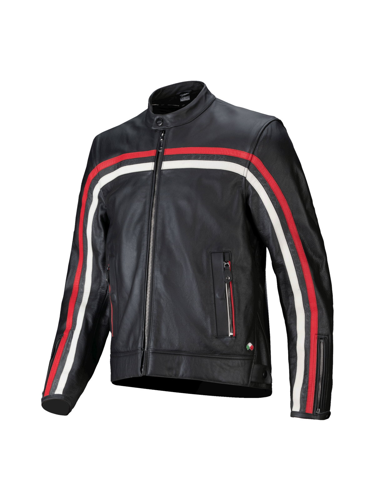 Alpinestars giacca in pelle Dyno, giacca da moto da uomo in pelle nera con strisce rosse ed ecru, stile heritage, predisposta per Tech-Air, certificata CE