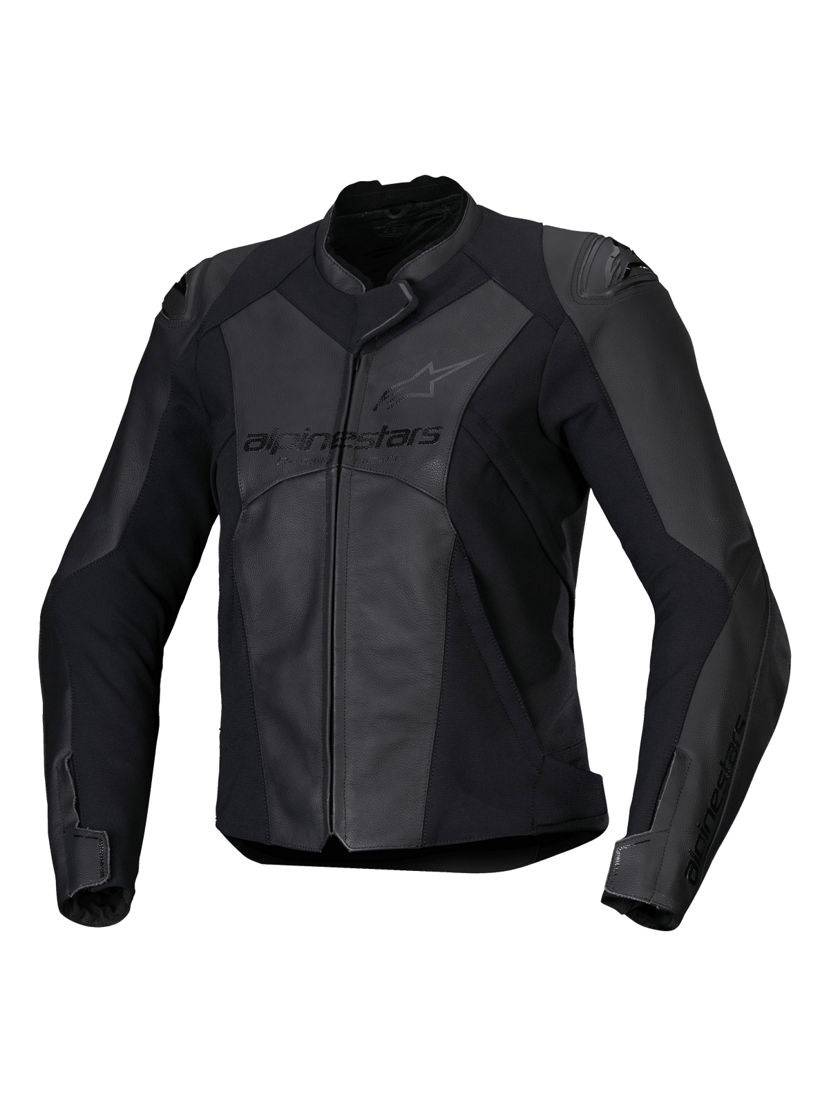 Giacca in pelle Alpinestars Stella Faster V3, giacca da moto sportiva da donna, nero e grigio scuro, costruzione in pelle premium e tessuto con pannelli elasticizzati HRSF, protezione certificata CE, colletto alto e zip frontale completa, vestibilità sportiva di derivazione racing
