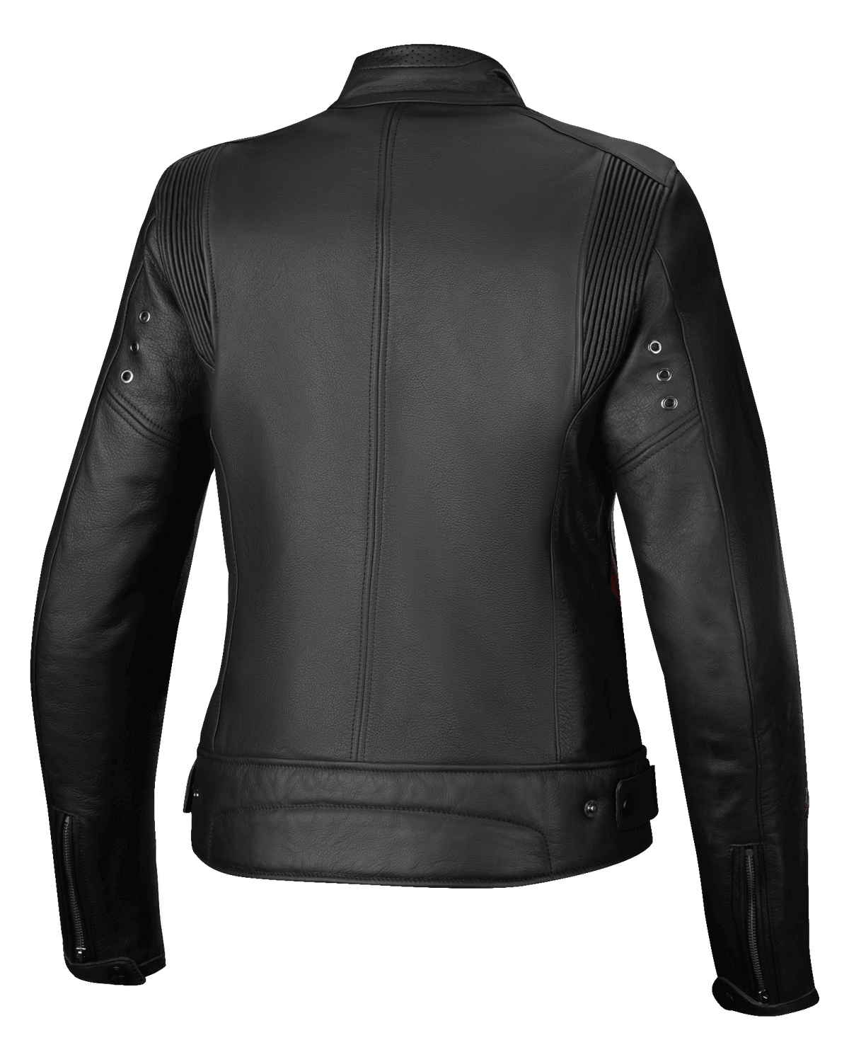 Alpinestars Giacca In Pelle Stella Dyno, giacca da moto urbana da donna, vista posteriore, nera con dettagli rossi, struttura in pregiata pelle bovina