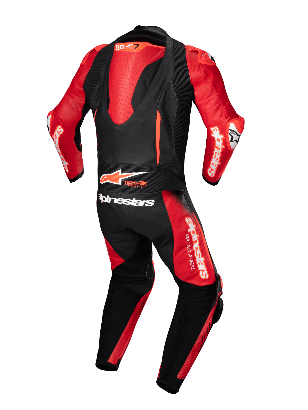 Alpinestars Tuta in pelle GP-R7 1 pezzo, tuta da corsa moto professionale per uomo, nero e rosso, pelle bovina con gobba aerodinamica e logo Tech-Air Ready, certificata CE classe AAA.