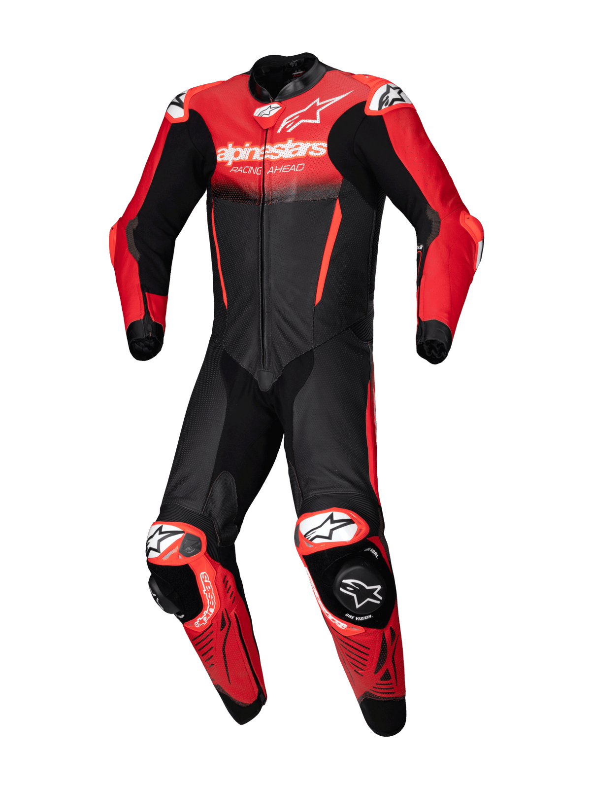 Alpinestars tuta in pelle GP-R7 1 Pezzo, tuta da moto racing da uomo, nera e rossa, in pelle bovina, certificata CE AAA