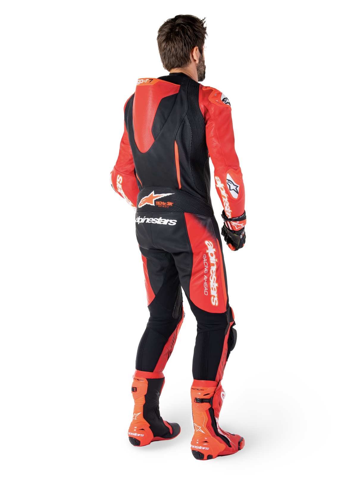 Alpinestars Tuta in pelle GP-R7 1 Pezzo, tuta da corsa professionale, nero e rosso, gobba aerodinamica, pelle bovina 1,3 mm