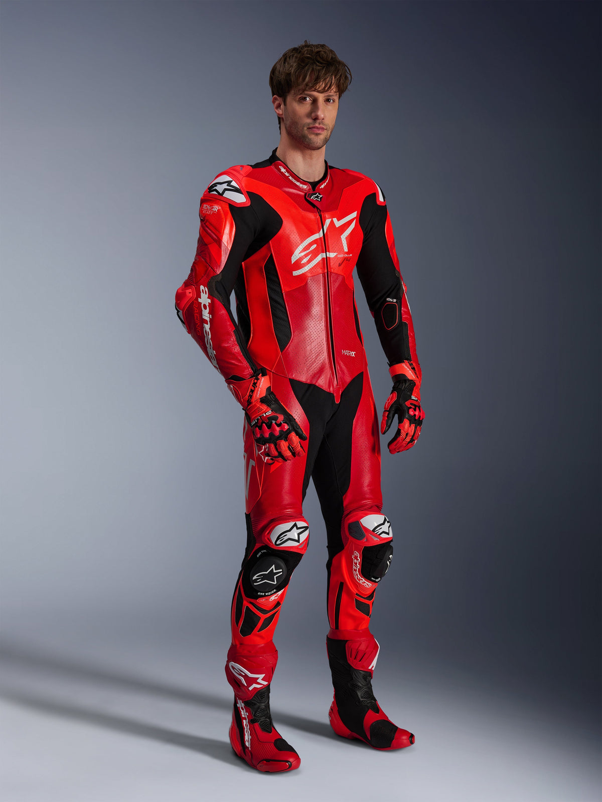 Alpinestars tuta in pelle GP Plus V4 Sprint 1 pezzo, tuta da corsa da uomo rossa e bianca, protezione Tech-Air ready.