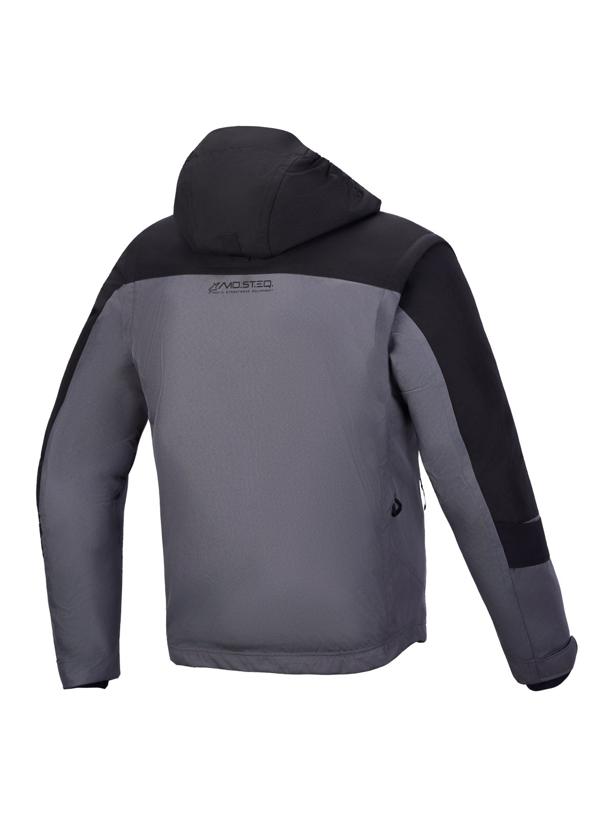Alpinestars Morfex Parka WP Giacca, giacca da moto urbana da uomo con cappuccio, grigio lunare e nero, vista posteriore con struttura in tessuto impermeabile