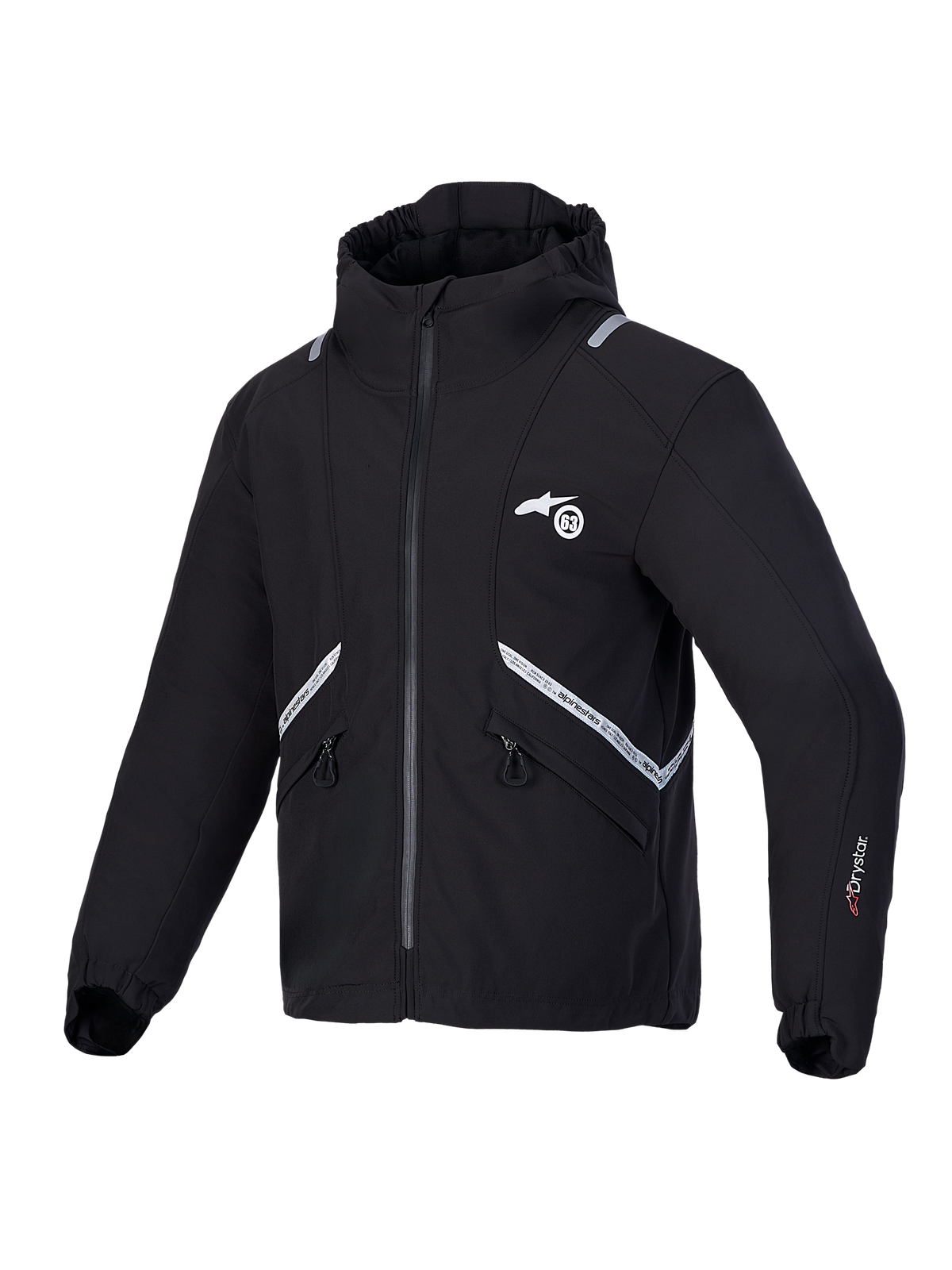 Alpinestars C 5 Drystar Giacca, giacca da moto impermeabile nera con cappuccio integrato e dettagli riflettenti, certificata CE classe A