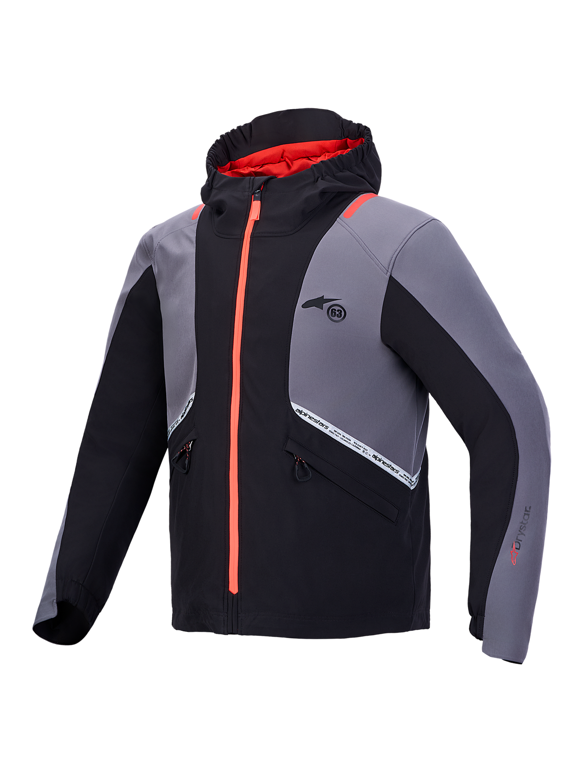 Alpinestars C 5 Drystar Giacca, giacca da moto impermeabile con cappuccio integrato, nero e grigio scuro con dettagli rossi, certificata CE classe A con protezione Nucleon Flex