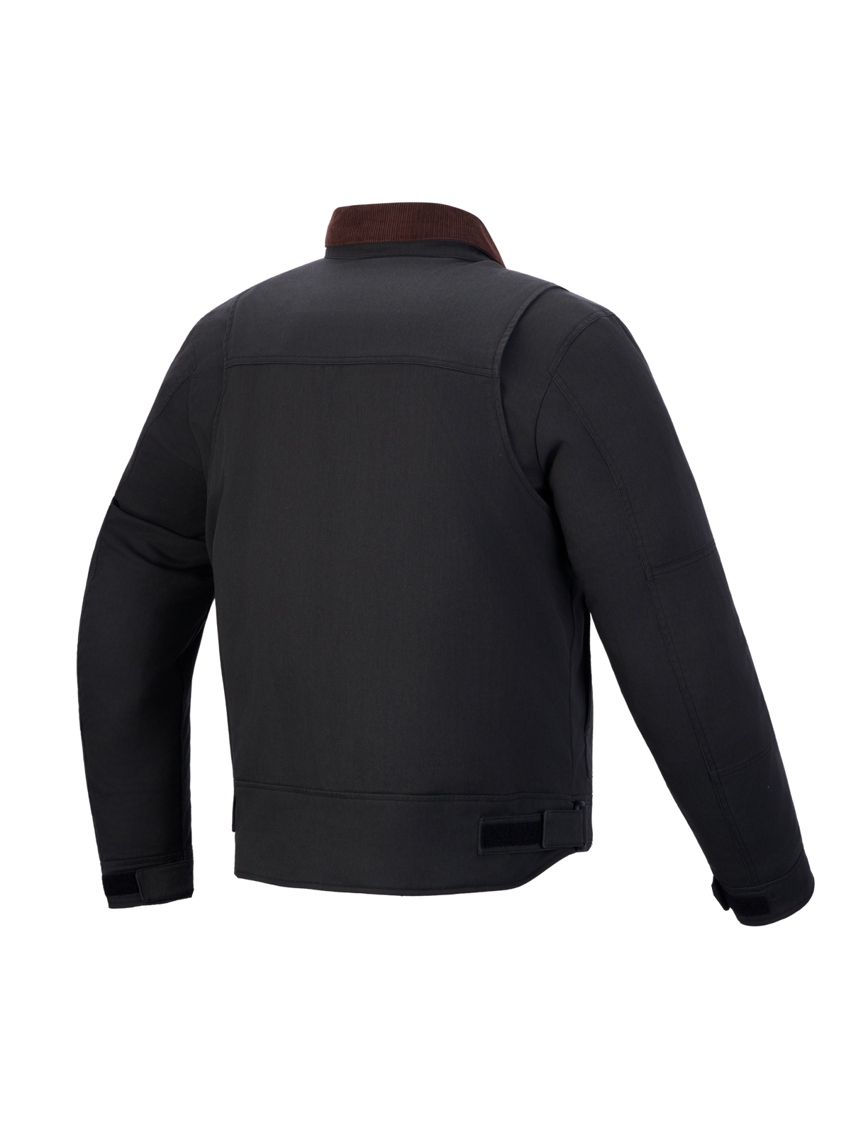 Alpinestars Mustang Waterproof Jacket, giacca da moto urbana da uomo, vista posteriore, grigio scuro e marrone scuro, stile workwear con colletto in velluto a coste