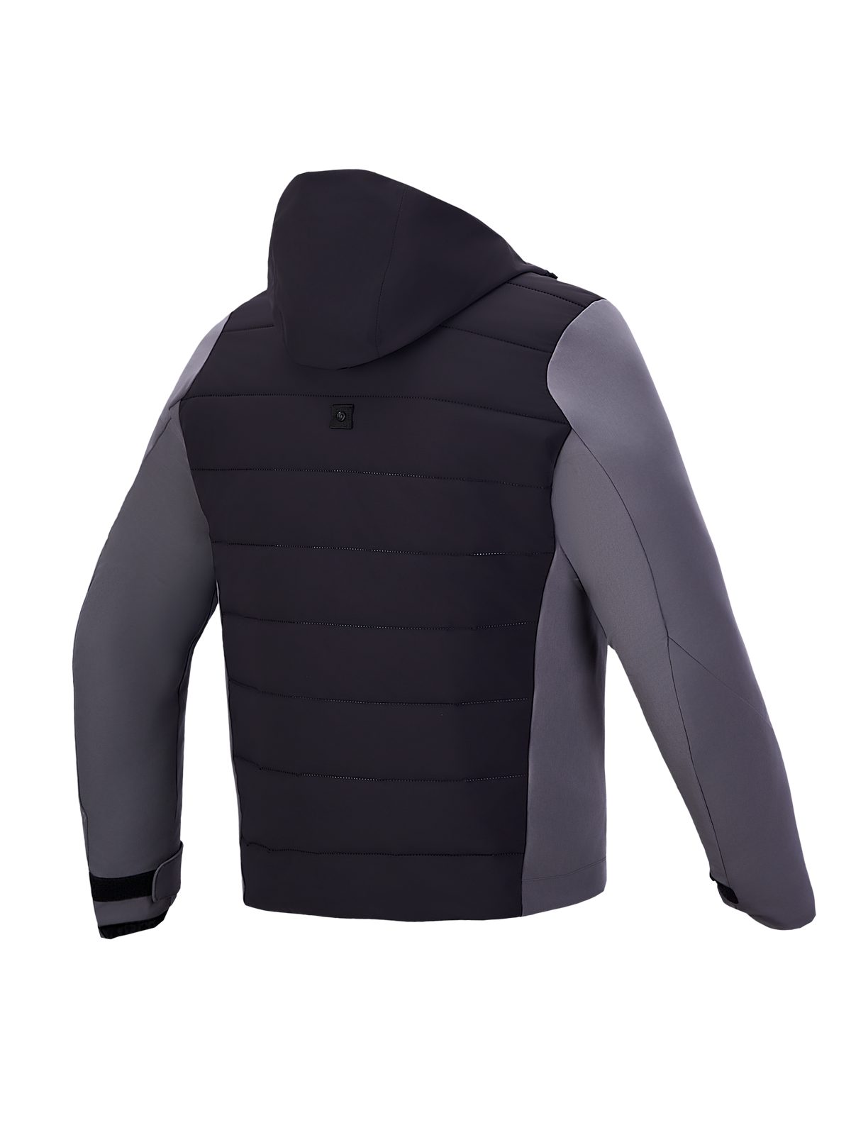 Alpinestars Therma Tech Wp Jk, giacca da moto urbana con cappuccio integrato, vista posteriore, nero e grigio scuro, costruzione impermeabile, certificata CE classe A