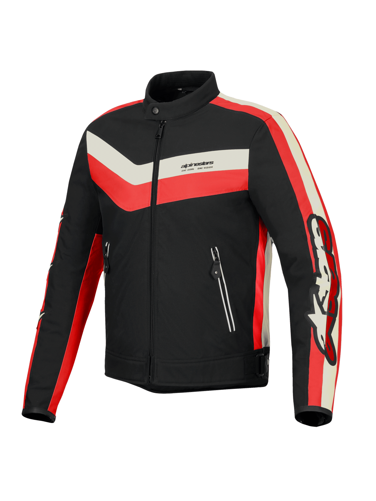Alpinestars Giacca T-Dyno Resistente All’Acqua, giacca da moto in tessuto da uomo, nera, rosso vivo ed ecrù, con vestibilità biker vintage e dettagli protettivi
