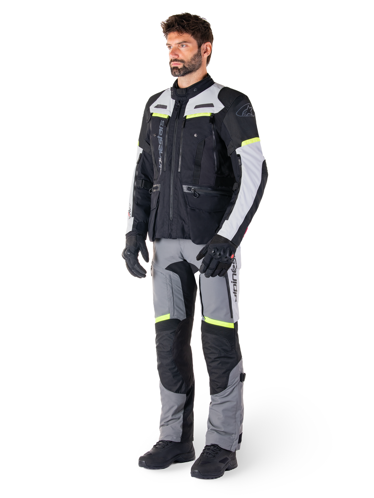 Giacca Bogotá Pro Drystar®, giacca da moto touring uomo, nero e grigio con dettagli giallo fluo.