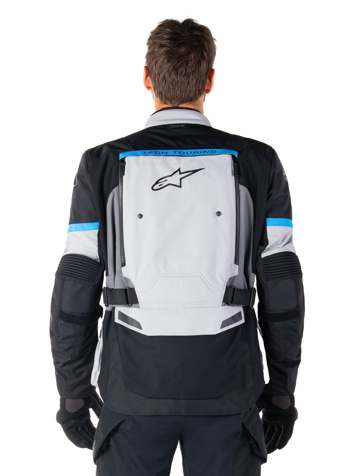 Giacca Alpinestars Bogotá Pro Drystar®, giacca da moto adventure touring da uomo, grigio e nero, vista posteriore.