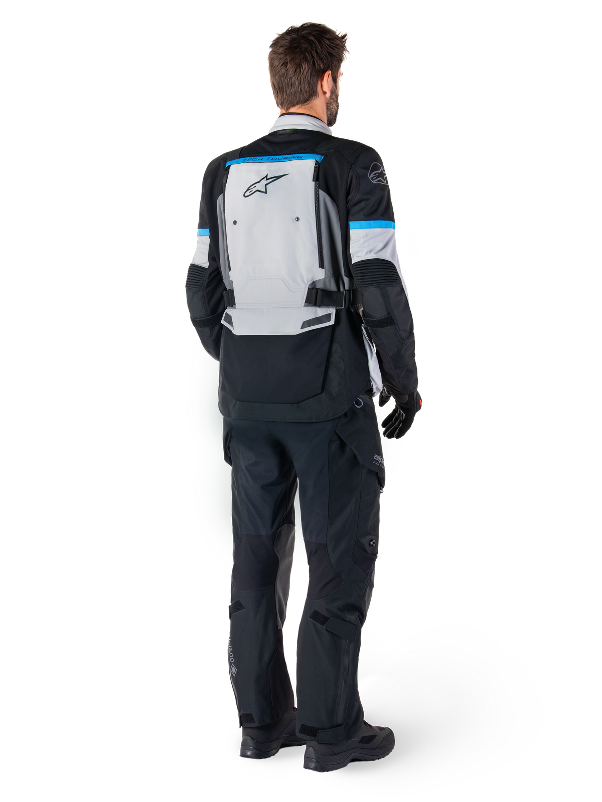 Alpinestars Giacca Bogotá Pro Drystar®, giacca moto adventure touring uomo, grigio ghiaccio e nero, vista posteriore.