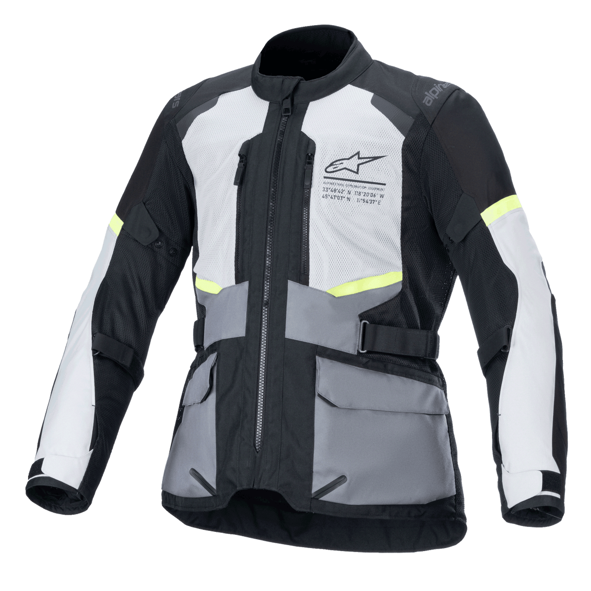 Alpinestars Giacca Andes Air Drystar®, giacca da moto touring, grigio ghiaccio, grigio scuro e nero, ventilazione in rete 2D, compatibile Tech-Air®, certificata CE