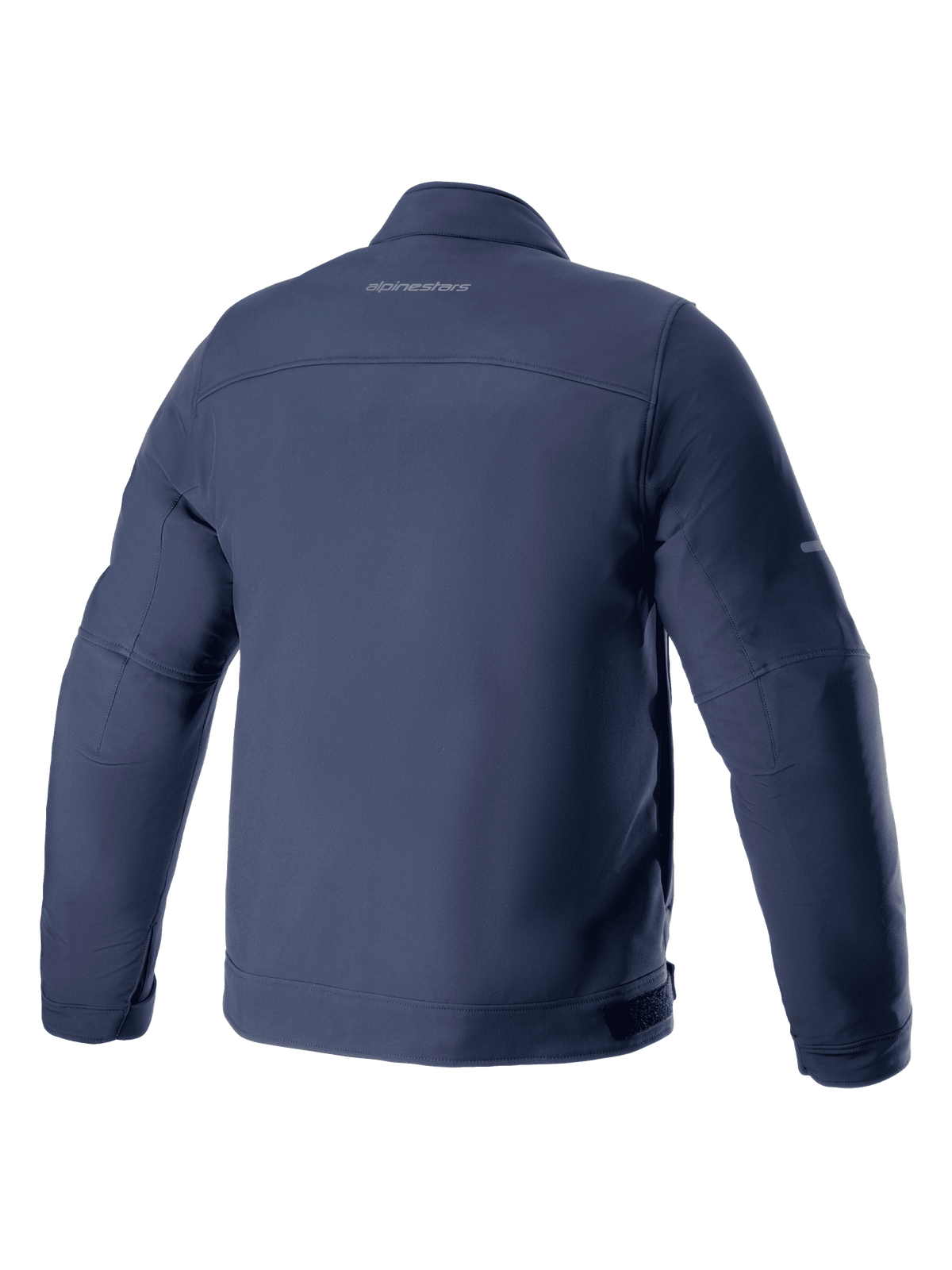 Giacca Alpinestars Husker Waterproof, giacca da moto, blu Night Navy, vista posteriore, tessuto softshell elasticizzato con logo discreto sulla parte superiore della schiena, design urbano impermeabile e antivento