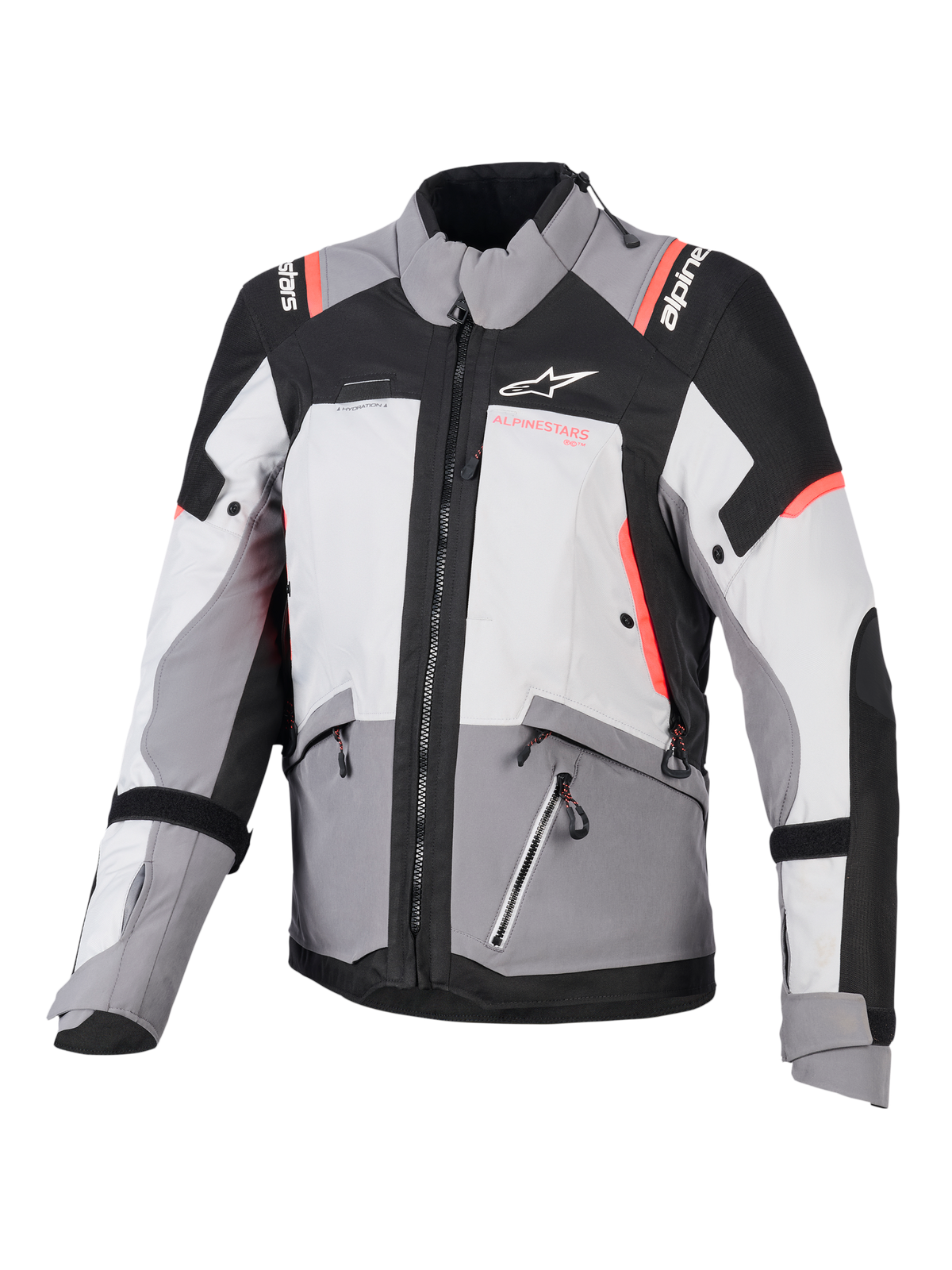 Alpinestars giacca Stella Andes V4 Drystar, giacca da moto adventure donna, grigia e nera con dettagli corallo, impermeabile.
