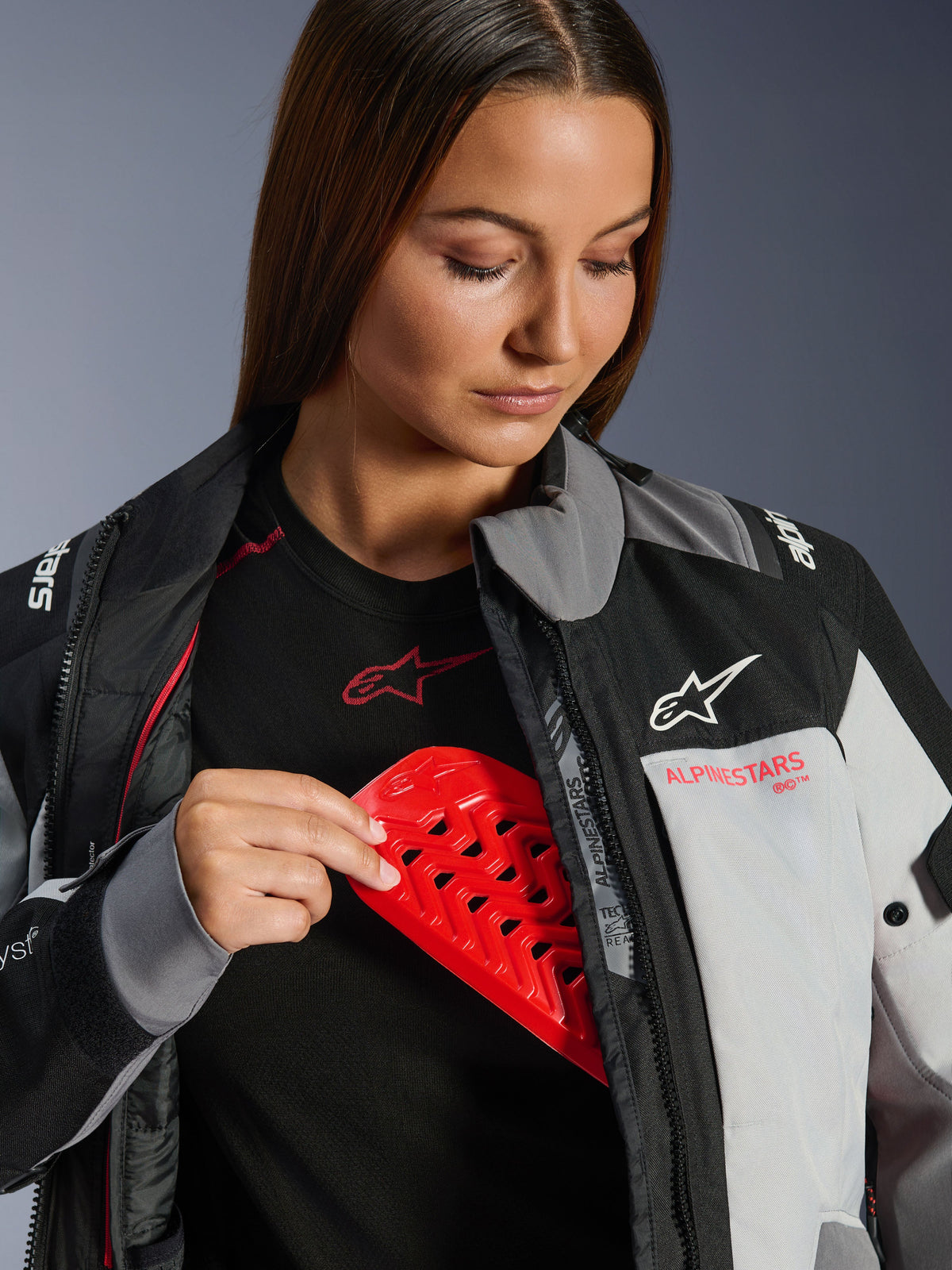 Alpinestars giacca Stella Andes V4 Drystar da donna, grigio, con protezione torace rossa, impermeabile e traspirante