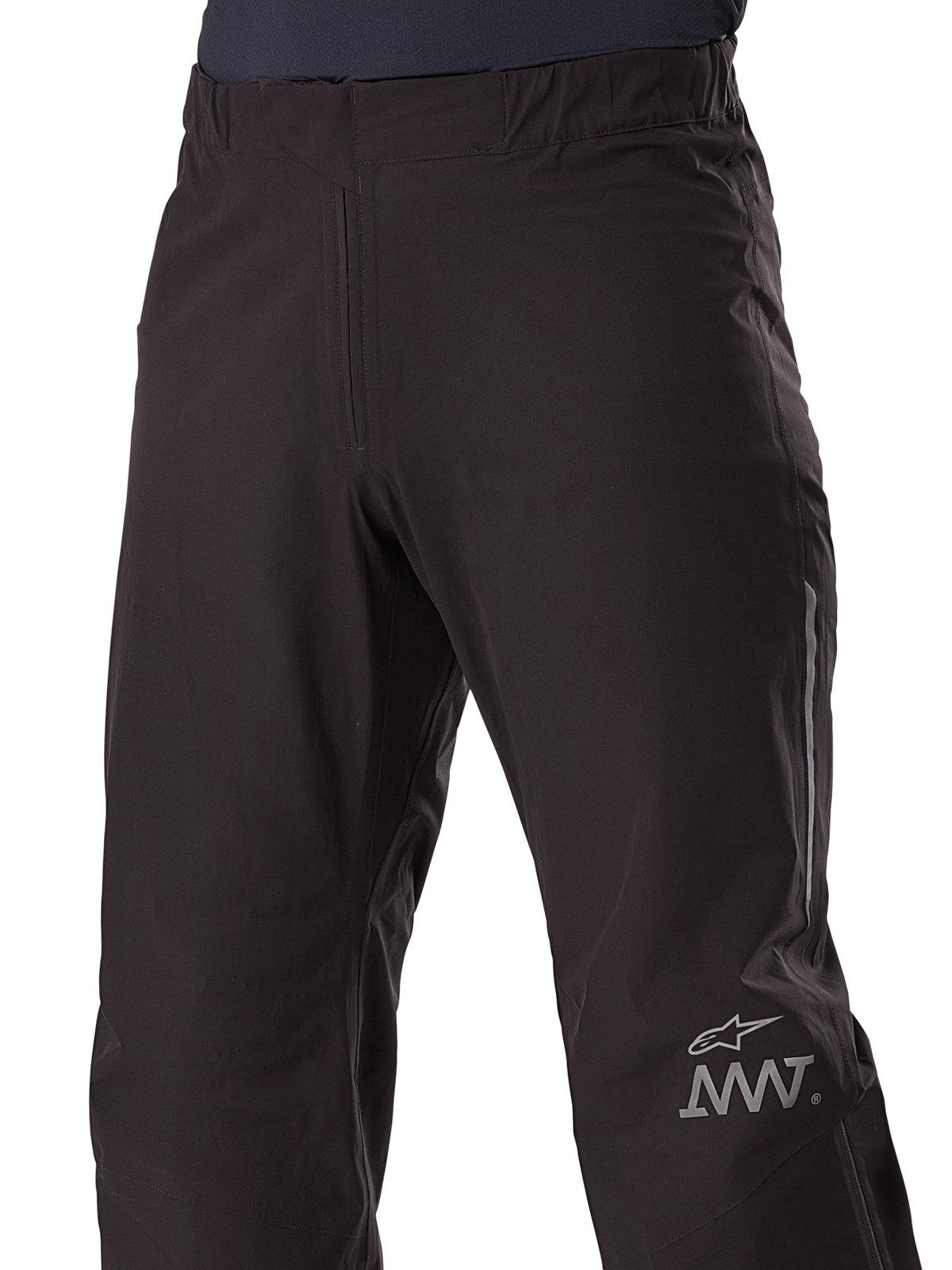 Alpinestars AMT-8 Stretch Drystar® XF Pant Liner, fodera per pantaloni da moto, nero, con stella Alpinestars e logo AMT sulla gamba, vita elastica, struttura in tessuto impermeabile dal design lineare