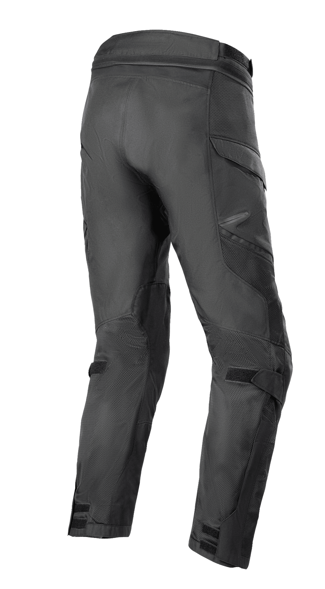 Alpinestars Andes Air Drystar® Pant - Lunghezza Corta, pantaloni adventure touring, nero, vista posteriore di tre quarti con ampi pannelli in mesh 2D per il flusso d'aria, gambe pre-curvate e cinturini regolabili su ginocchia e caviglie