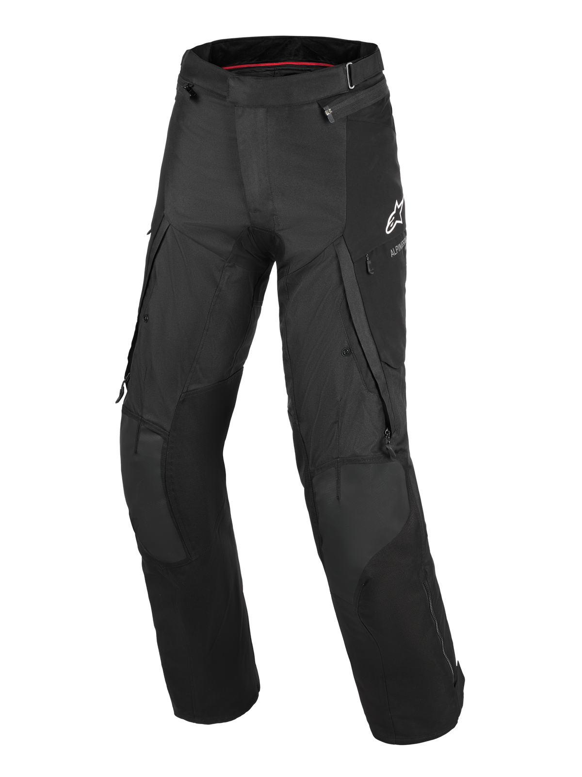 Alpinestars Andes V4 Drystar® Pants - Long, pantaloni da moto adventure-touring neri, con ampie tasche cargo, pannelli rinforzati sulle ginocchia, ventilazione con zip sulle cosce e logo Alpinestars bianco sulla coscia sinistra.