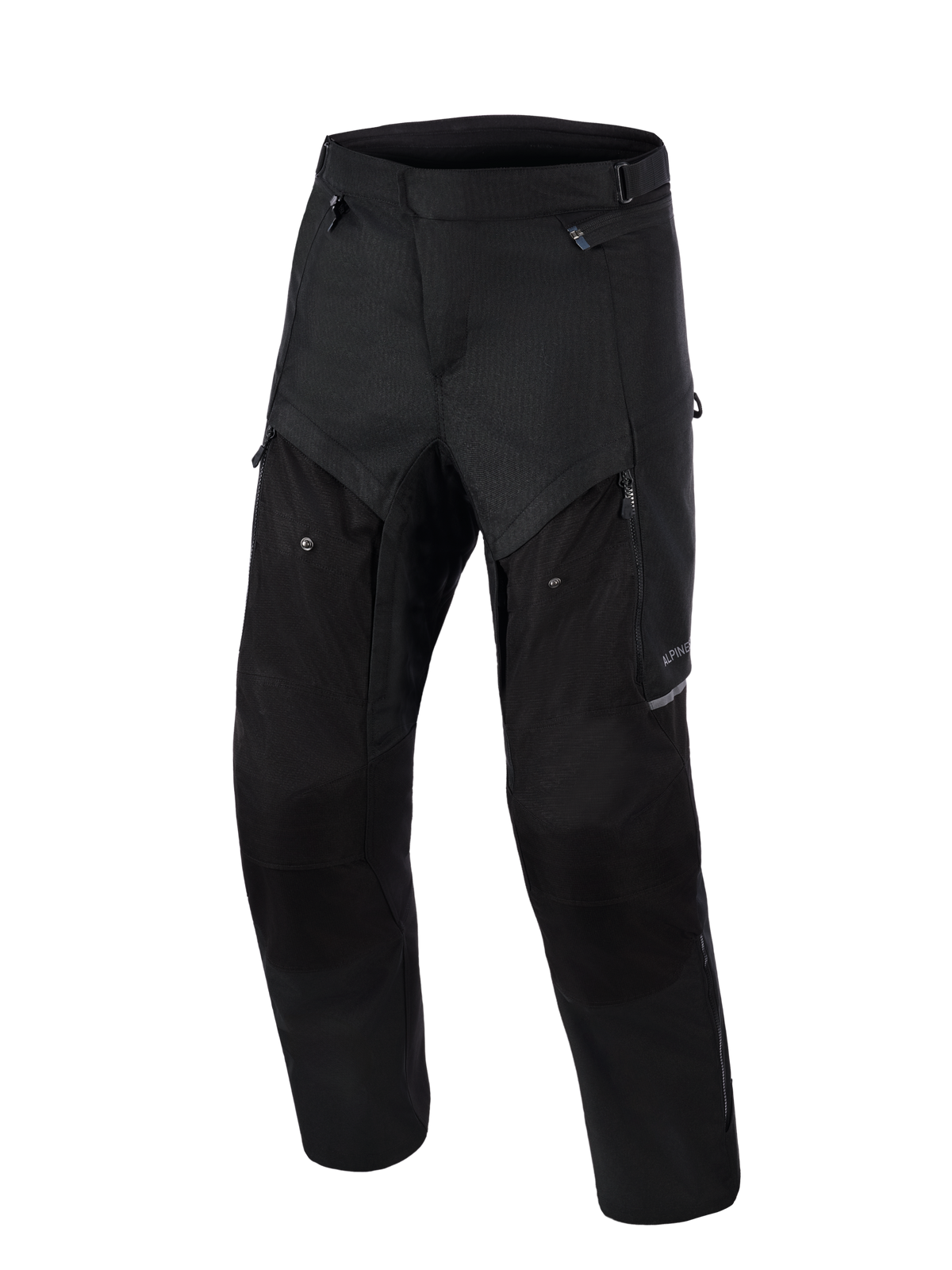 Alpinestars Pantaloni Cusco Drystar®, pantaloni da moto adventure, nero, vista frontale, con pannelli di ventilazione con cerniera sulle cosce, robusta costruzione in tessuto ripstop e design ergonomico per touring stradale e adventure