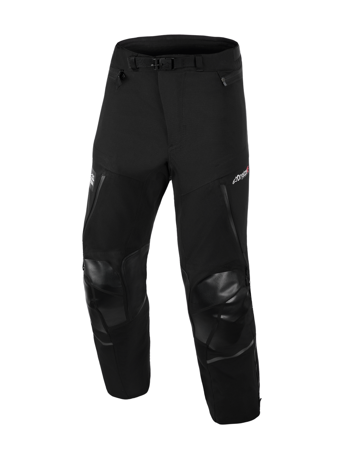Alpinestars Pantaloni Andes Pro Drystar® XF - Corti, pantaloni da moto per adventure touring, nero e grigio scuro, robusta costruzione in tessuto, pannelli sulle ginocchia rinforzati con finitura testurizzata, cintura regolabile con fibbia in vita, prese d'aria con zip, logo Drystar® XF, abbigliamento tecnico resistente per ogni condizione climatica