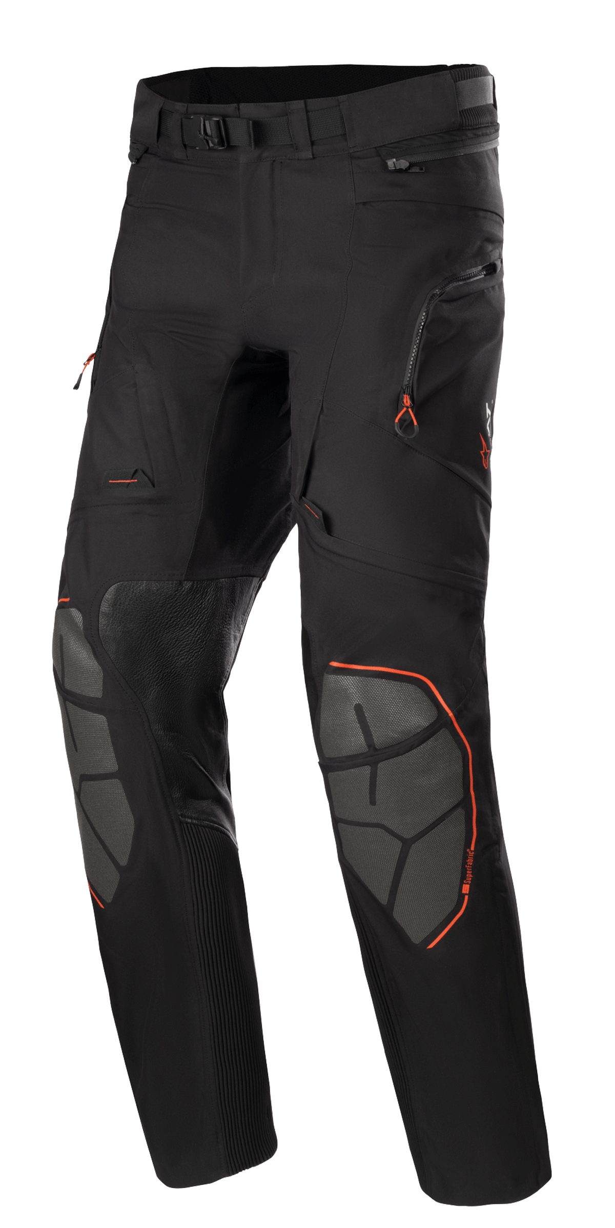 Alpinestars AMT-10R Drystar XF Pants, pantaloni da moto adventure touring, nero con dettagli arancioni, con rinforzi in Superfabric grigio sulle ginocchia, cintura regolabile, tasche con zip e design laminato impermeabile