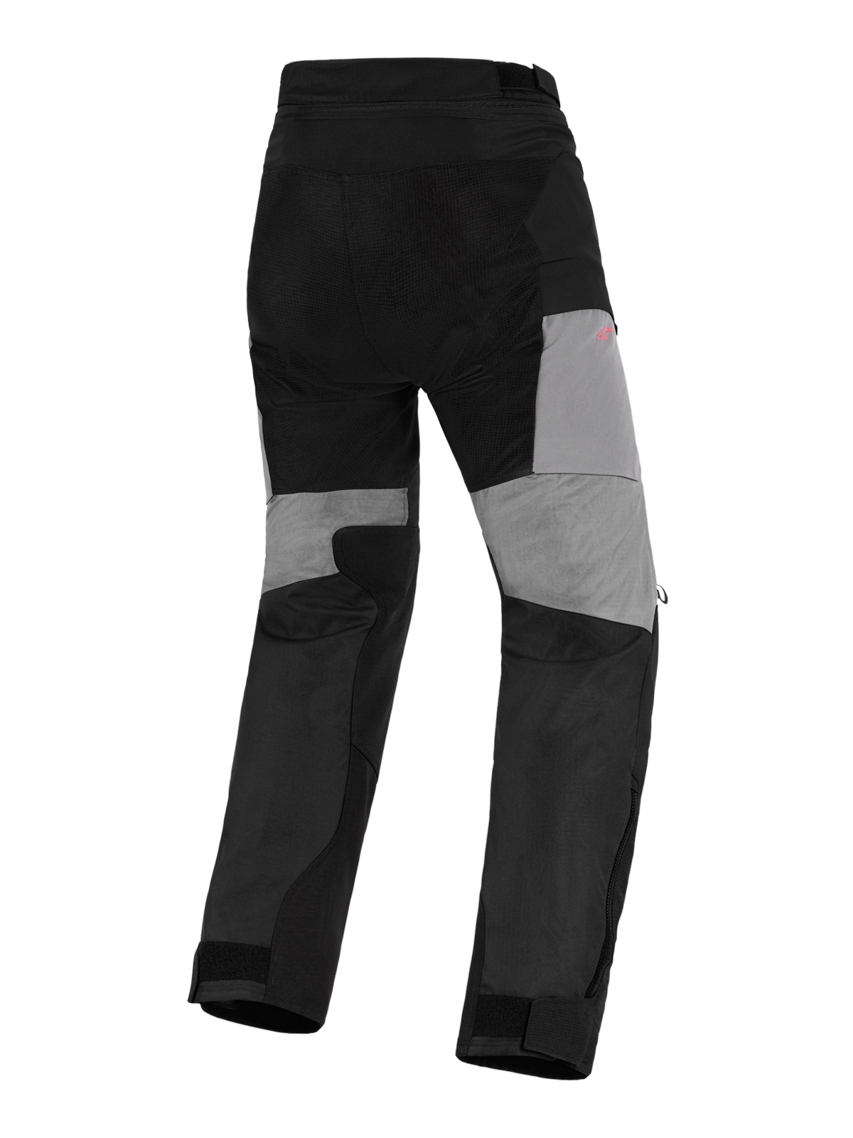 Alpinestars Stella Andes V4 Drystar® Pants, pantaloni da moto adventure da donna, nero e grigio scuro, vista posteriore con pannelli grigi sul retro delle gambe, rinforzi in ripstop resistenti sulla seduta e zone elasticizzate per la mobilità, design in tessuto impermeabile.