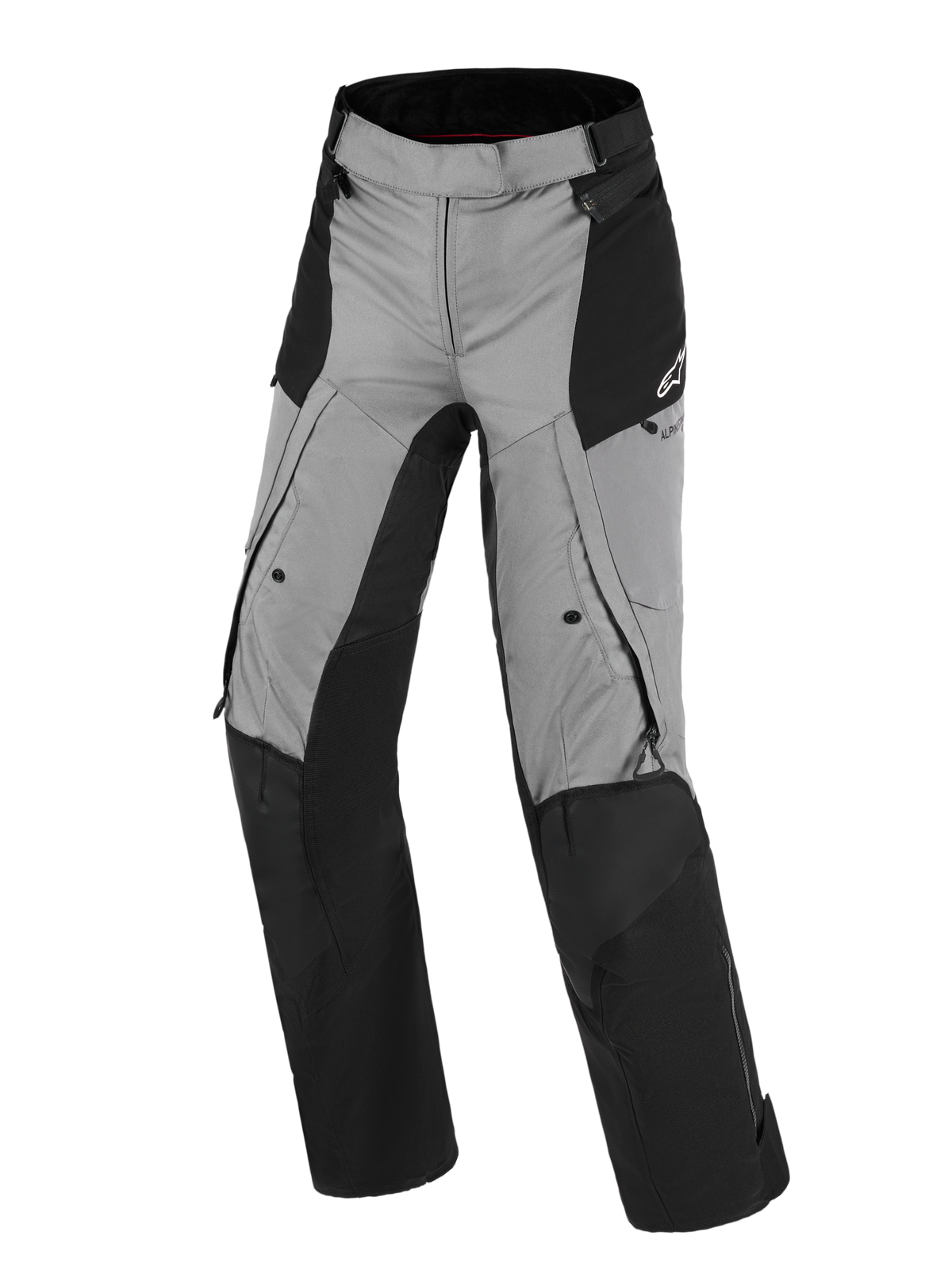 Pantaloni Alpinestars Stella Andes V4 Drystar®, pantaloni moto donna, nero e grigio scuro, design adventure touring in tessuto impermeabile, rinforzi su ginocchia e seduta, prese d'aria e tasche con zip, logo Alpinestars sul fianco