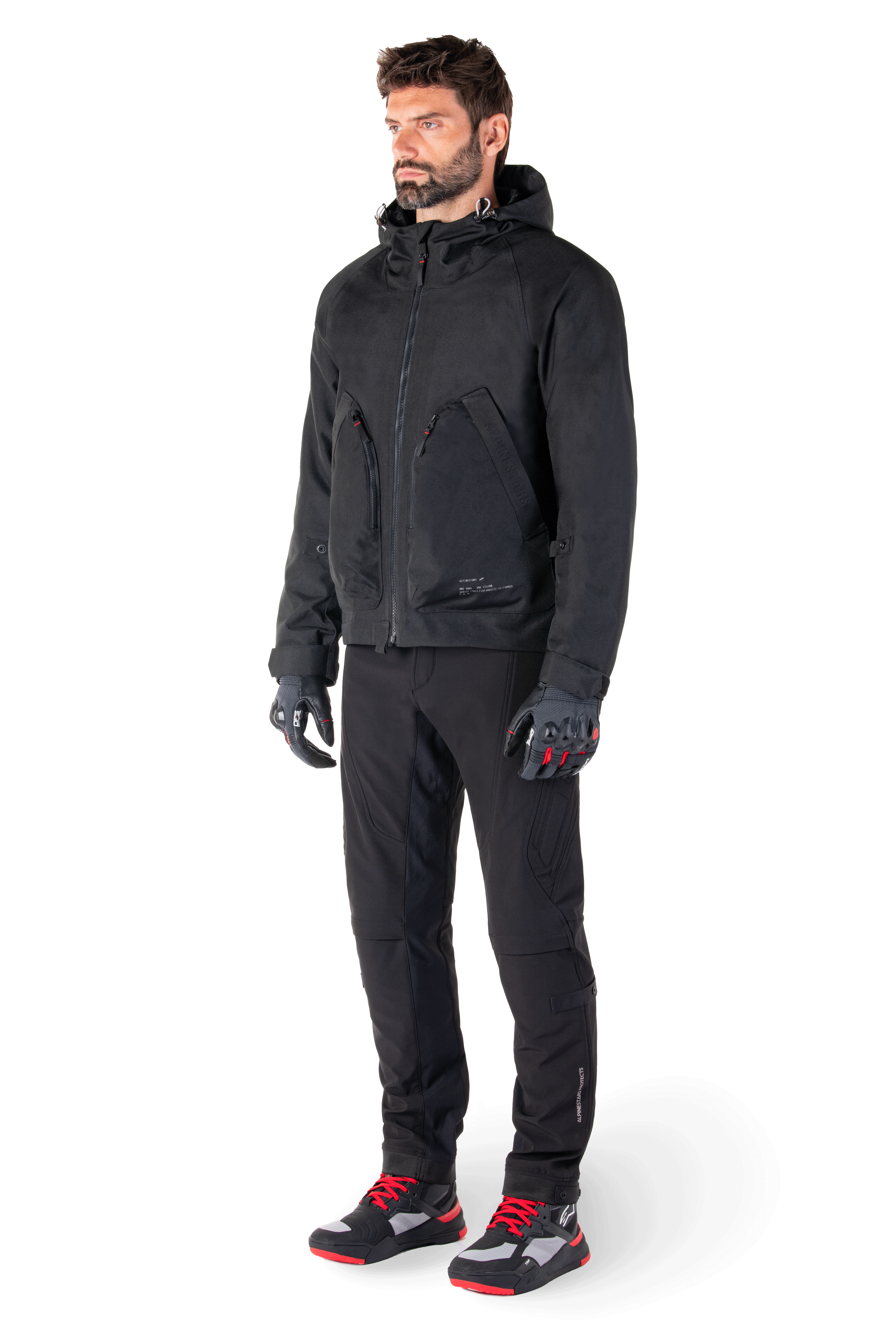 Alpinestars Parka Morush Impermeabile, giacca da moto urban da uomo, nero, tessuto laminato con cappuccio antitempesta e protezioni Nucleon Flex Plus, certificato CE